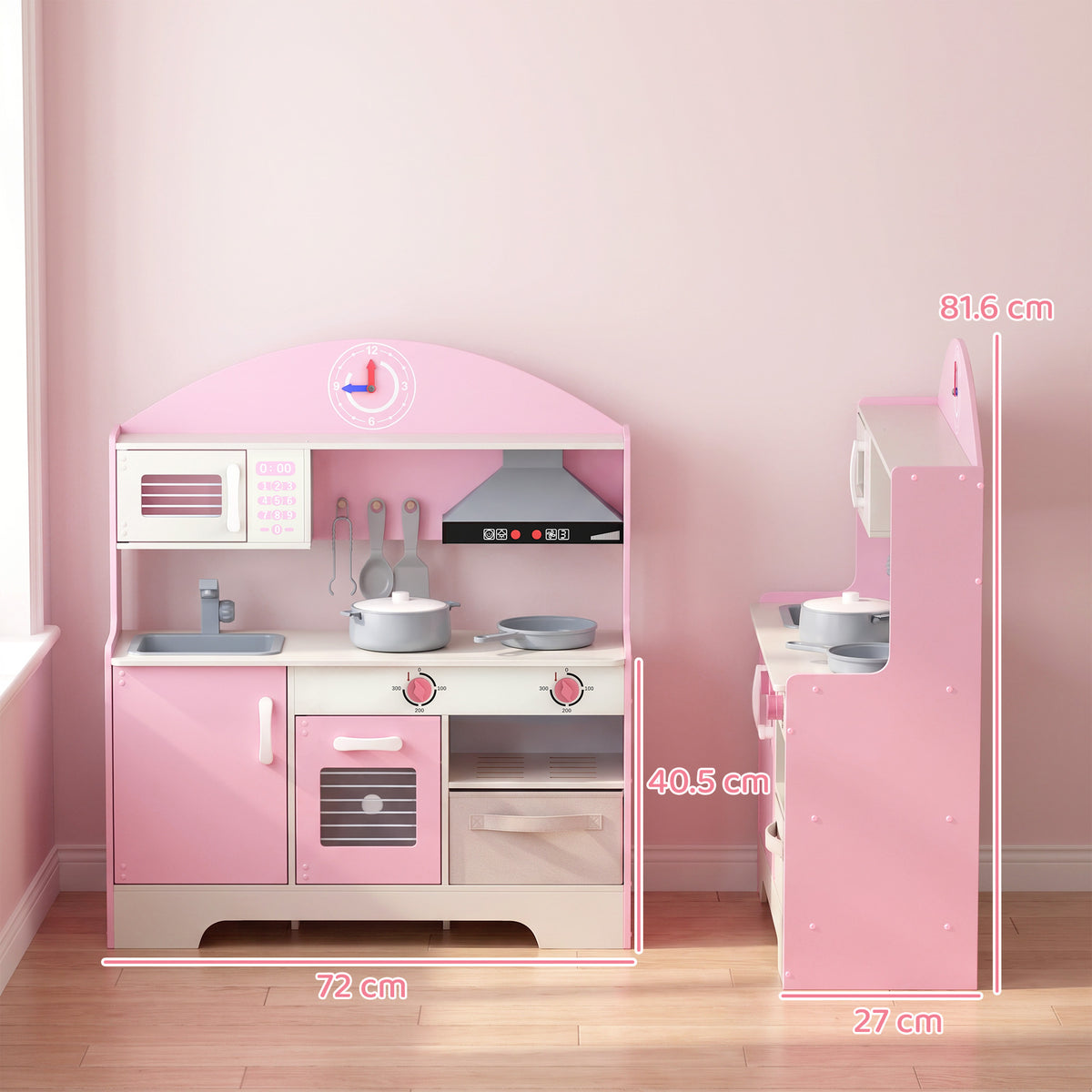 AIYAPLAY Kids Play Kitchen with Lights & Sounds, Pretend Play Toy set with Fabric Drawer, 5-Piece Accessories for 3-6 Years, Pink