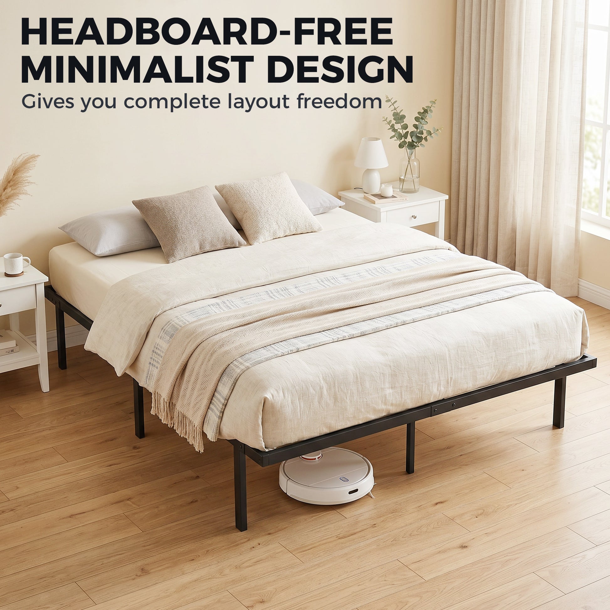 HOMCOM 5ft King Bed Frame with Underbed Storage, Metal Platform Bed Frame with Steel Slat Support, No Box Spring Needed
