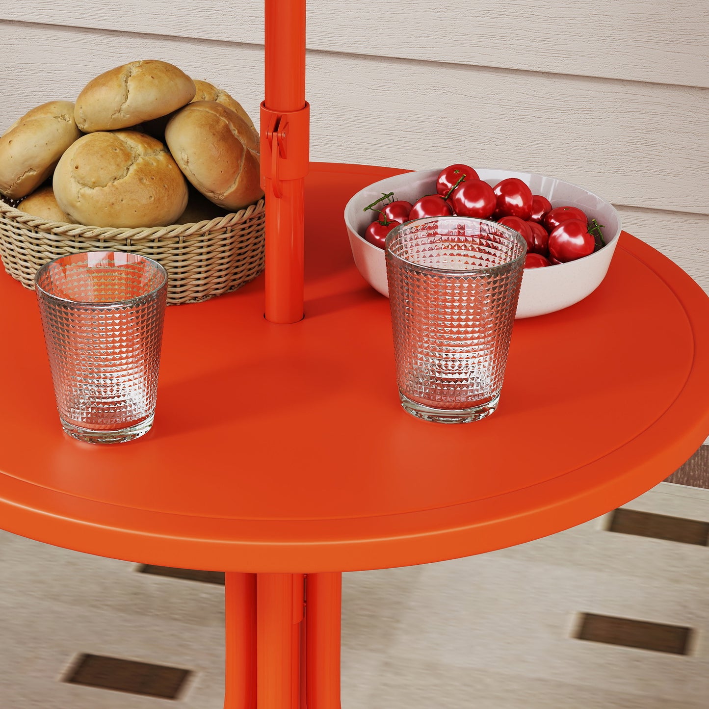 AIYAPLAY Kids Patio Set, Children Table and Chair Set, Outdoor Picnic Table with 2 Folding Chairs and Umbrella, Orange