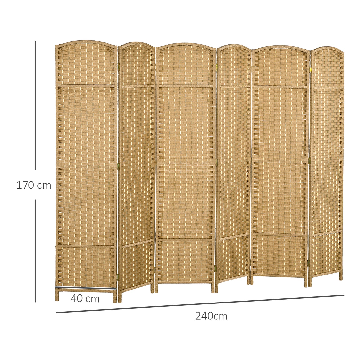 HOMCOM 6 Panel Folding Room Divider, Freestanding Privacy Screen for Living Room, Bedroom and Office, 240 x 170cm, Natural