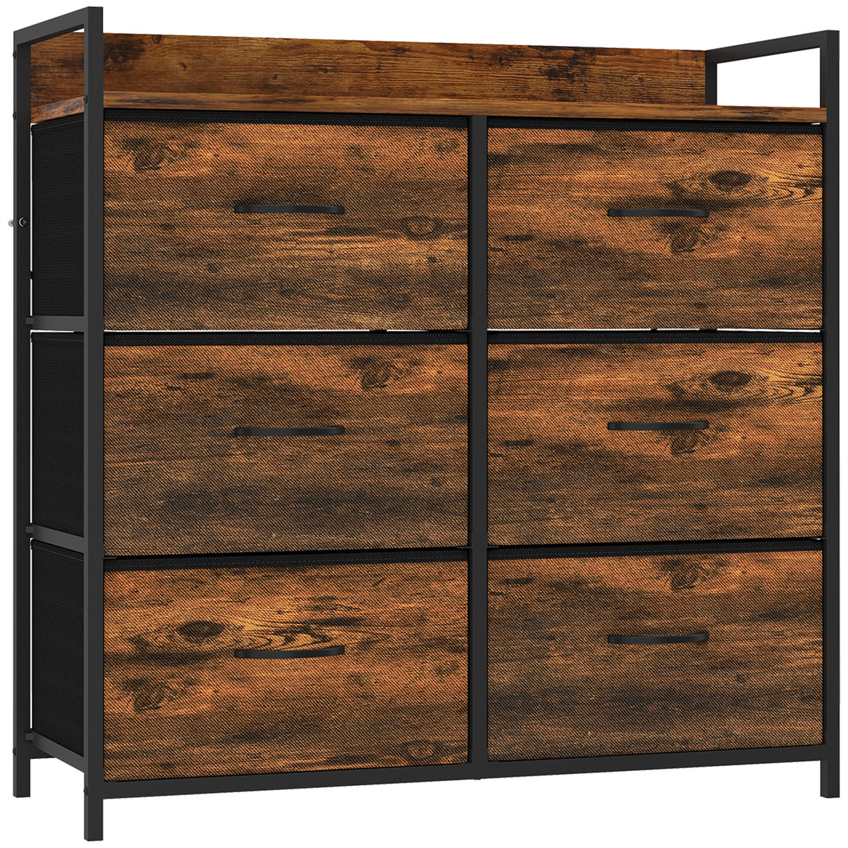 HOMCOM Rustic Chest of Six Fabric Drawers - Rustic Brown