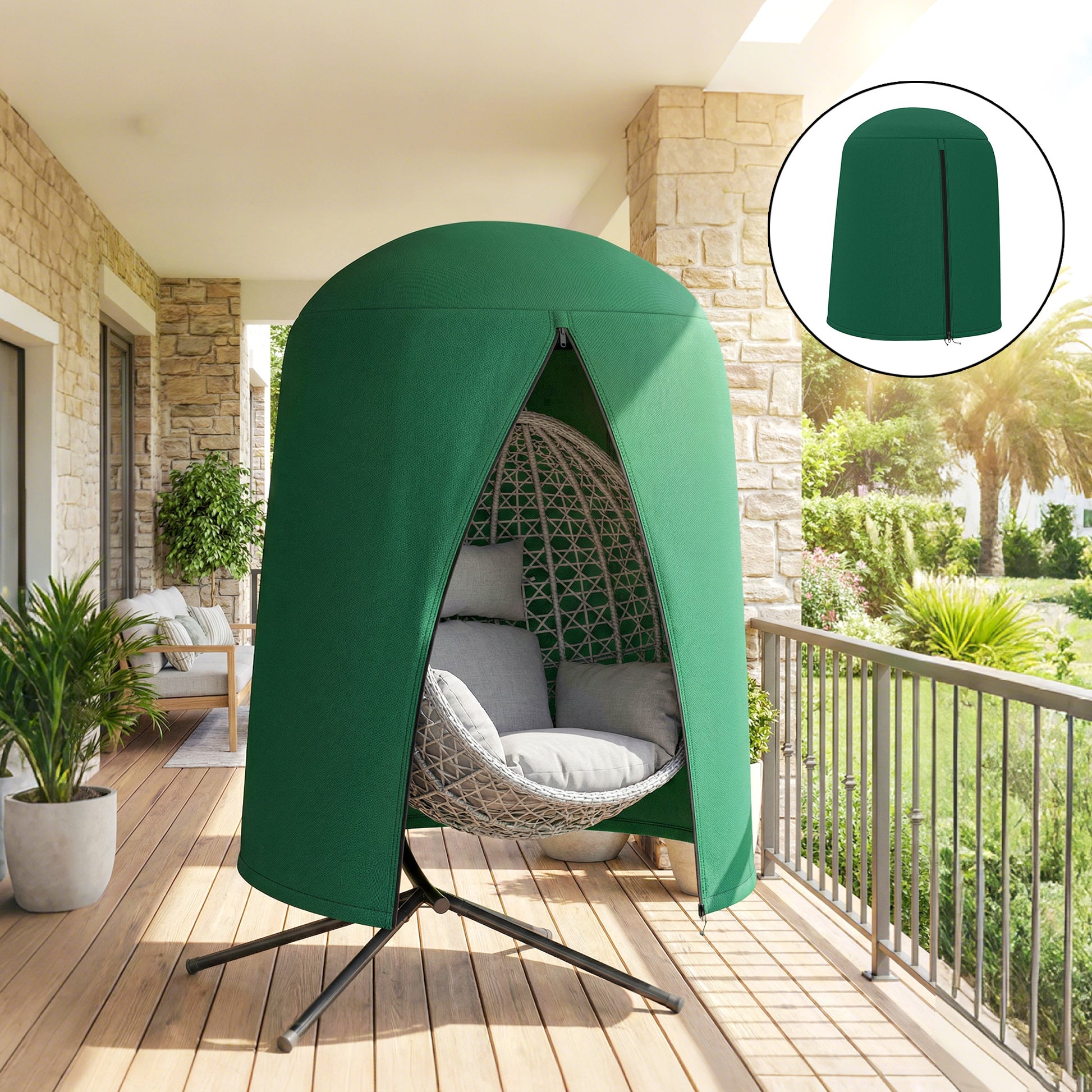Outsunny 190 x Î¦128cm Hanging Egg Chair Furniture Cover - Green