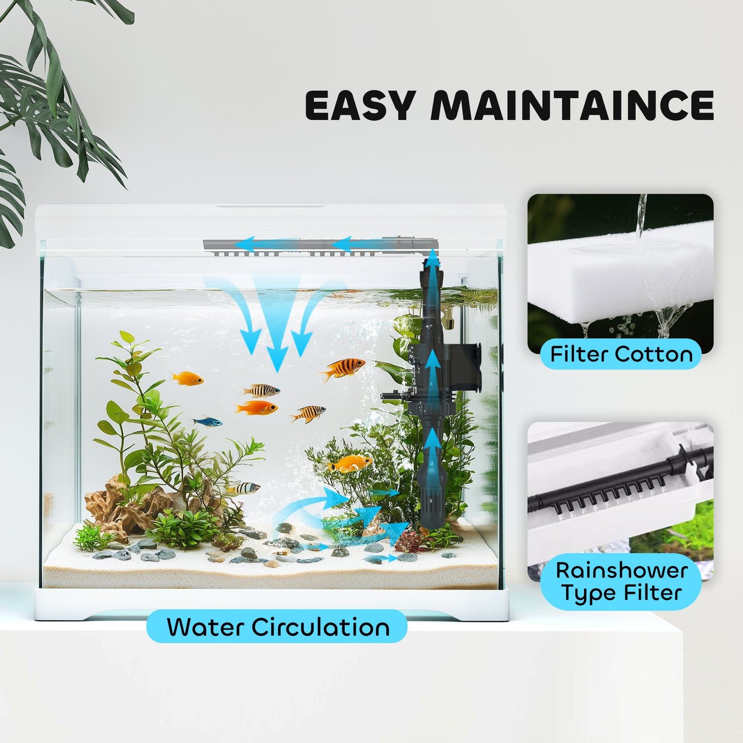 PawHut 27L Glass Fish Tank with Filter System, LED Light, Water Pump, for Betta, Goldfish, Shrimps, White