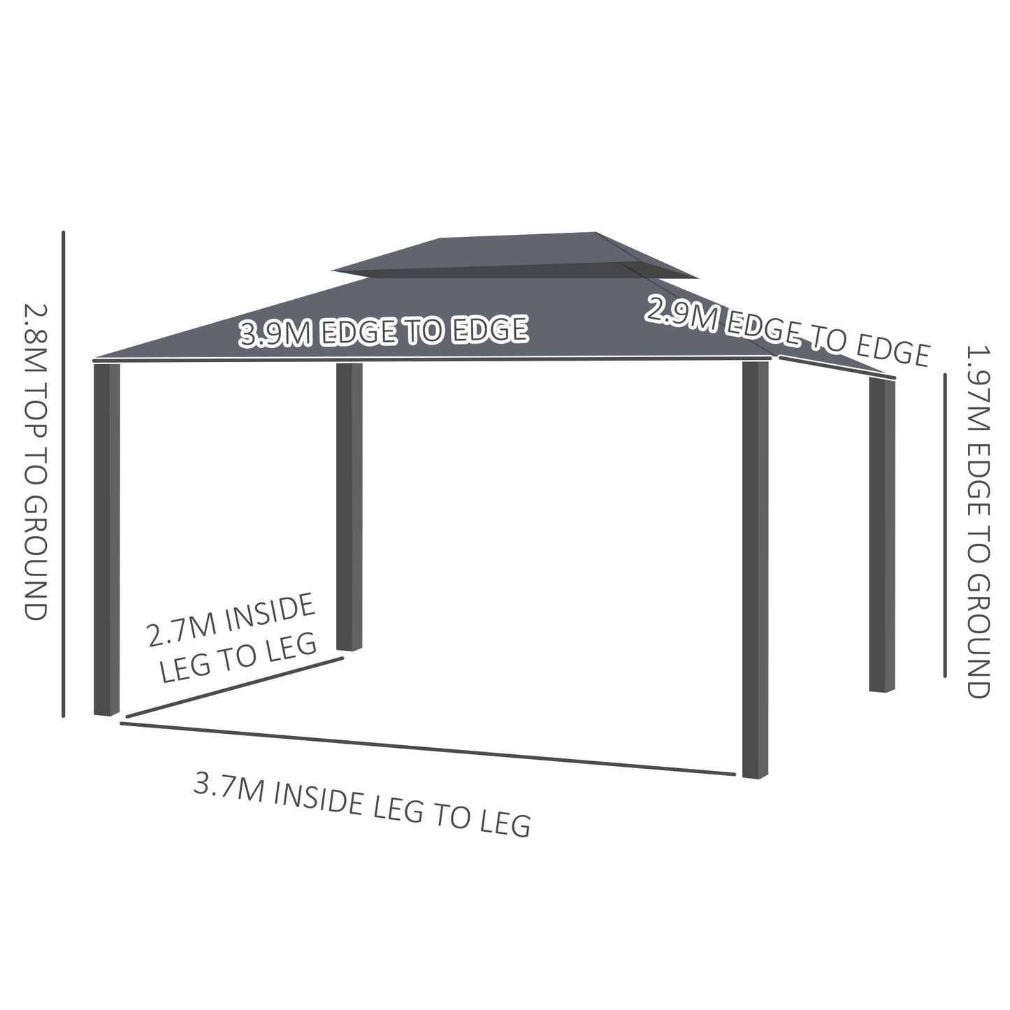 Outsunny 3 x 4m Aluminium GardenÂ Gazebo, Marquee Canopy Shelter Pavilion Party Tent with Nets and Curtains for Garden and Deck, Black
