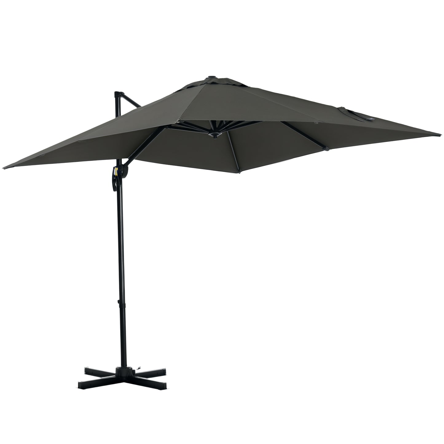Outsunny 2.5 x 2.5m Patio Offset Parasol Umbrella Cantilever Hanging Aluminium Sun Shade Canopy Shelter 360Â° Rotation with Crank Handle and Cross Base, Grey