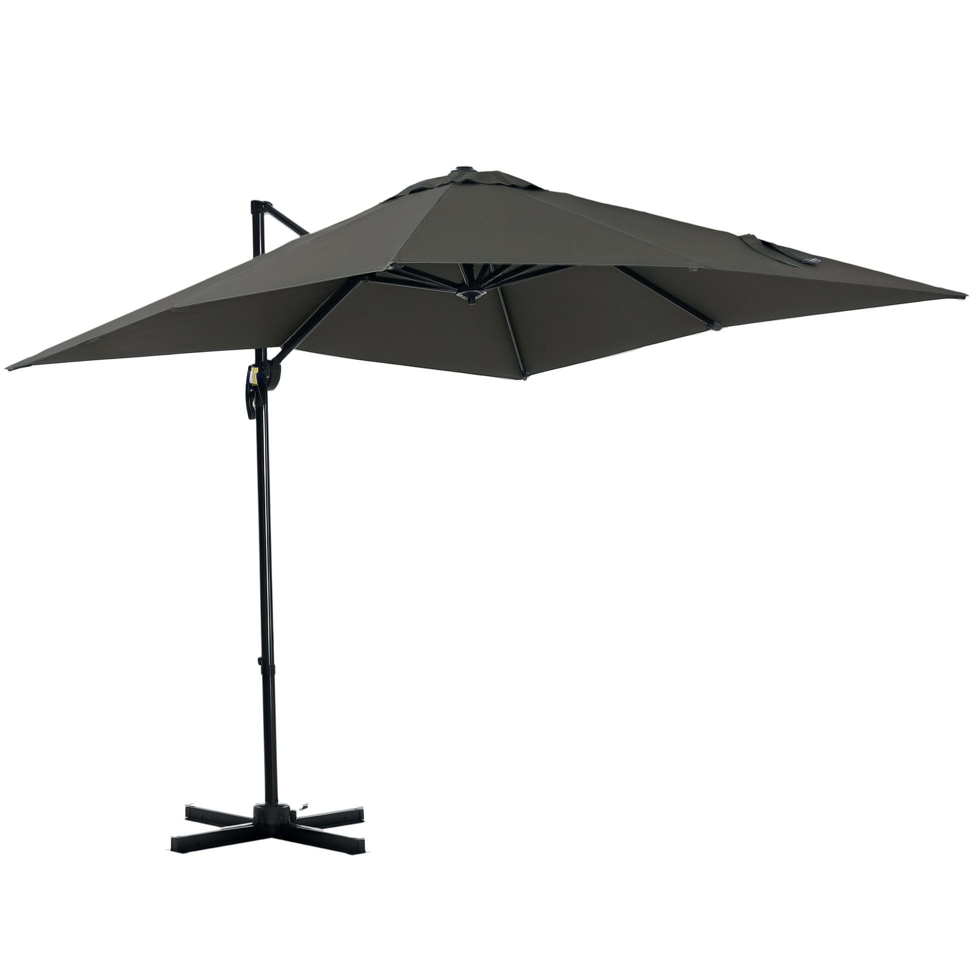 Outsunny 2.5 x 2.5m Patio Offset Parasol Umbrella Cantilever Hanging Aluminium Sun Shade Canopy Shelter 360Â° Rotation with Crank Handle and Cross Base, Grey