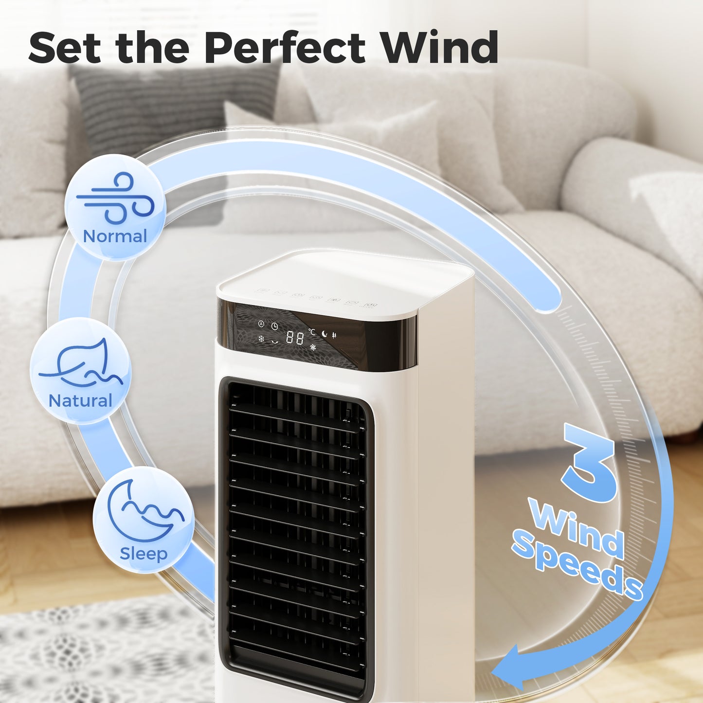 HOMCOM Portable Air Cooler, 3-In-1 Evaporative Air Cooler with 7 Litre Water Tank, 48Â° Oscillation, White