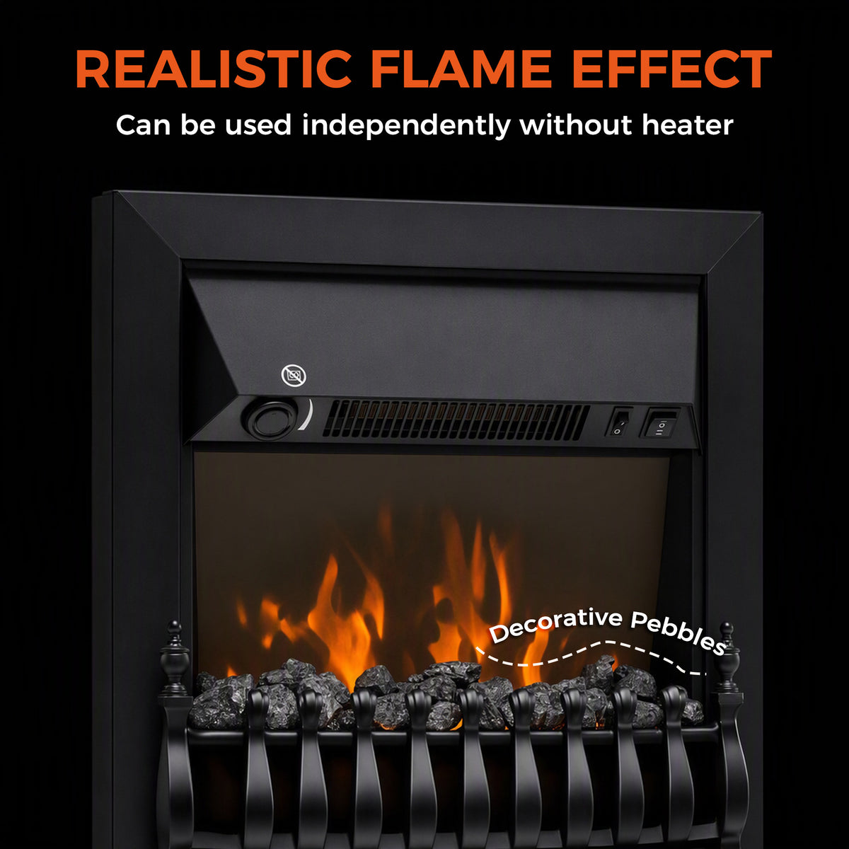 HOMCOM Electric Fireplace Stove Freestanding/ Inset, 1000W/2000W, Electric Fire Heater with LED Flame Effect, Coal Logs, Black