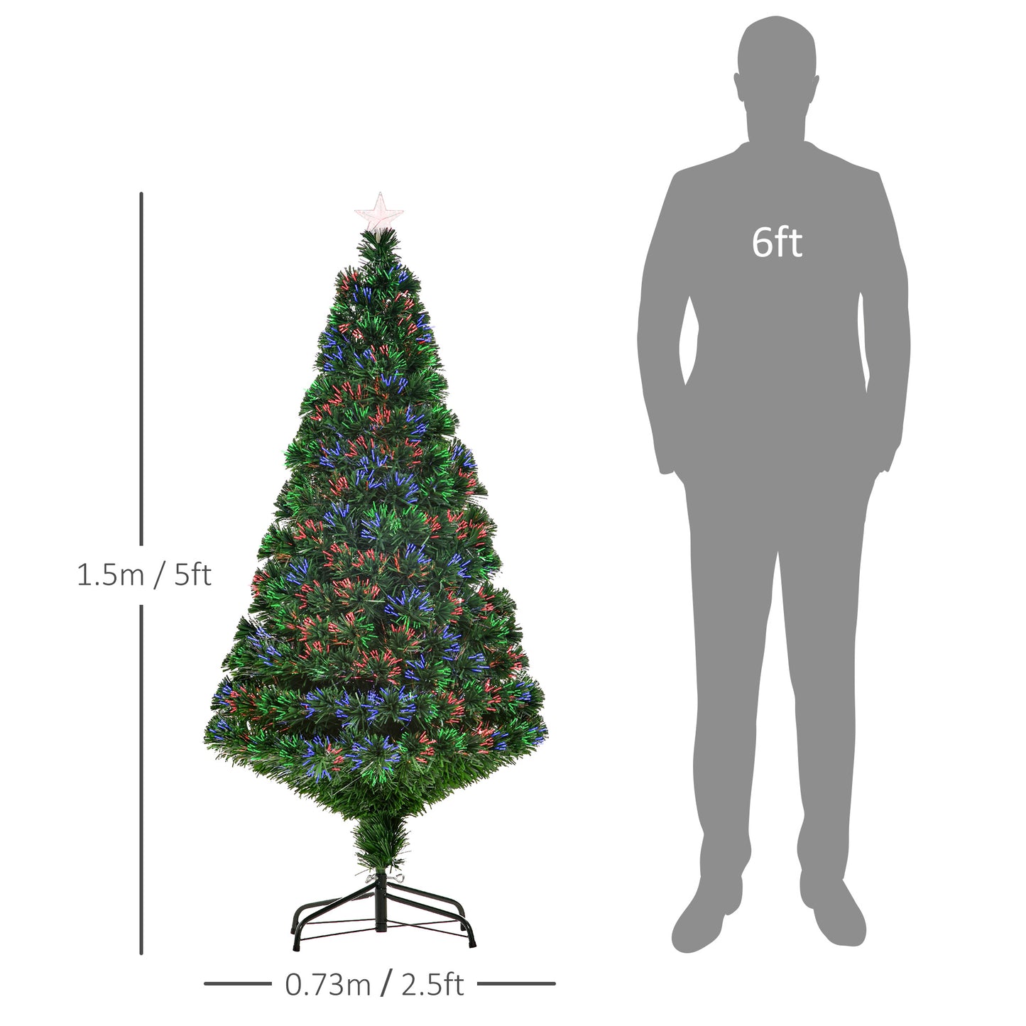 HOMCOM 5FT Pre-Lit Fibre Optic Artificial Christmas Tree Holiday Xmas DÃ©cor with Tree Topper Multi-Colour