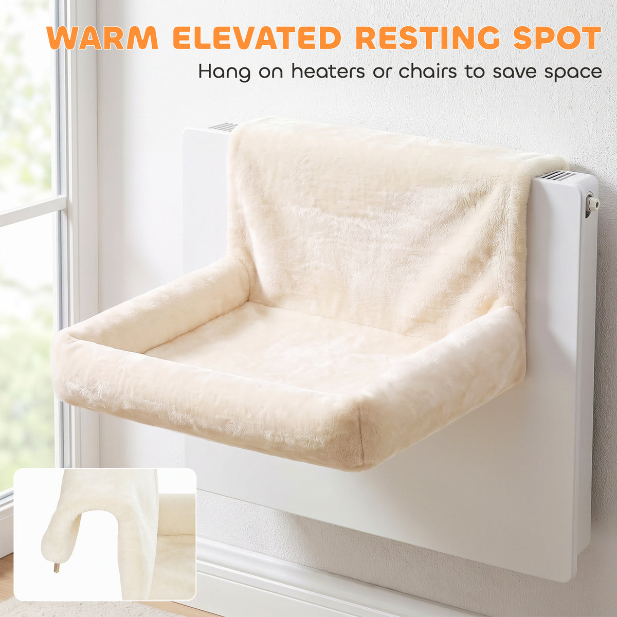 PawHut Cat Radiator Bed, Hanging Warm Hammock w/ Foldable Metal Frame, Removable Washable Cover, Cream
