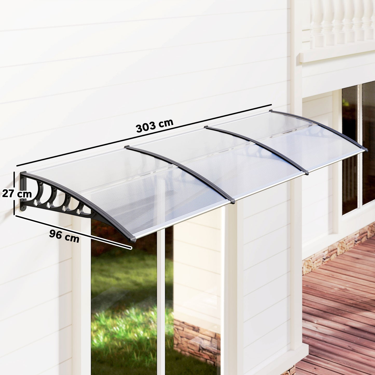 Outsunny Front Door Canopy, Outdoor Awning, Rain Shelter, 303 x 96cm , Clear