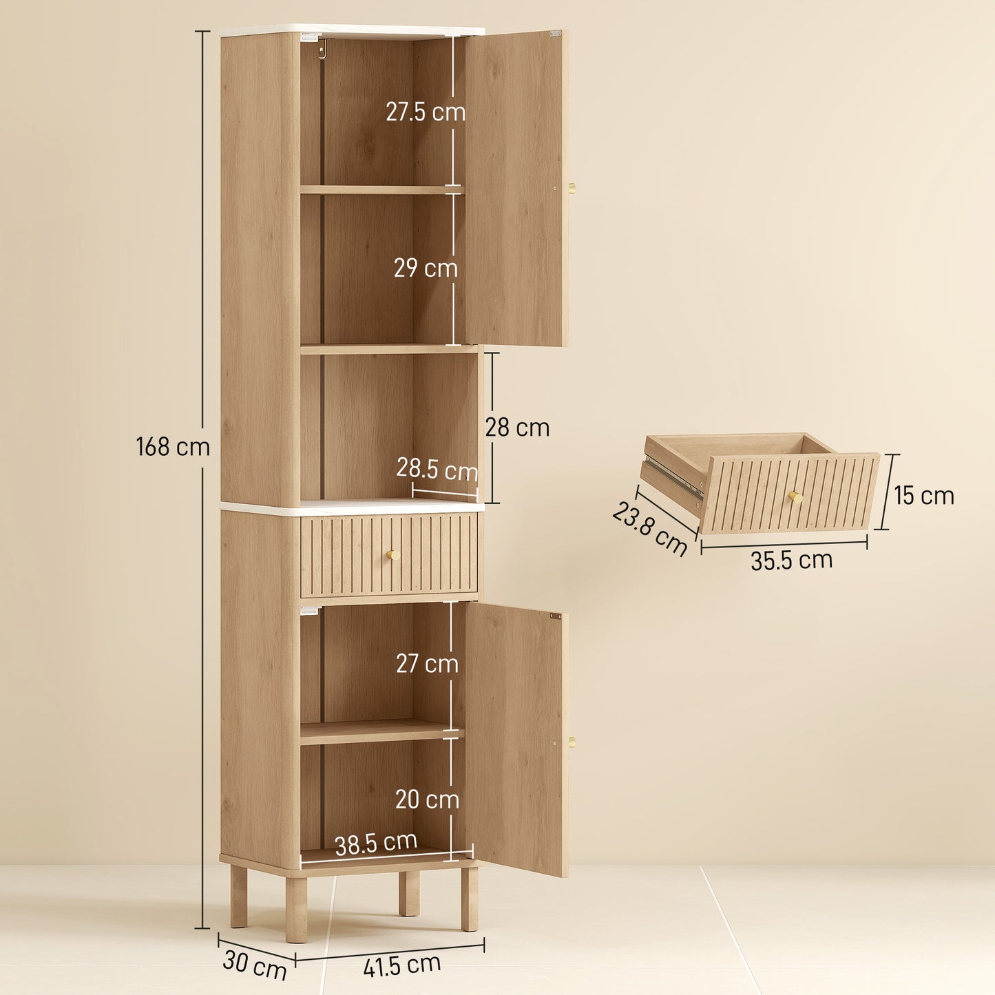 HOMCOM Multi-Storage Slimline Bathroom Cabinet - Wood-Effect