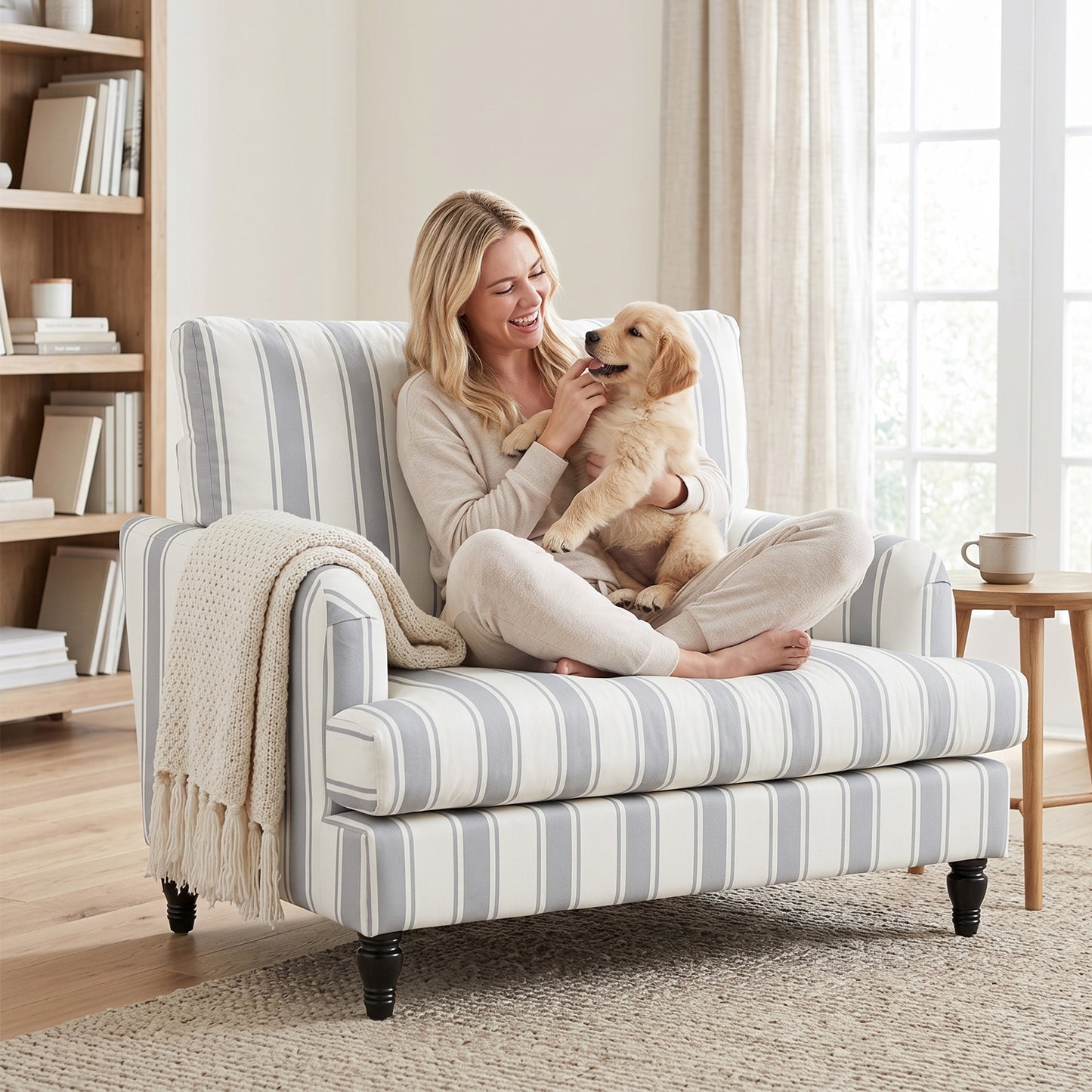 HOMCOM Velvet Single Sofa Armchair, Modern Accent Chair with Stripes, Turned Legs and Wide Seat, Grey