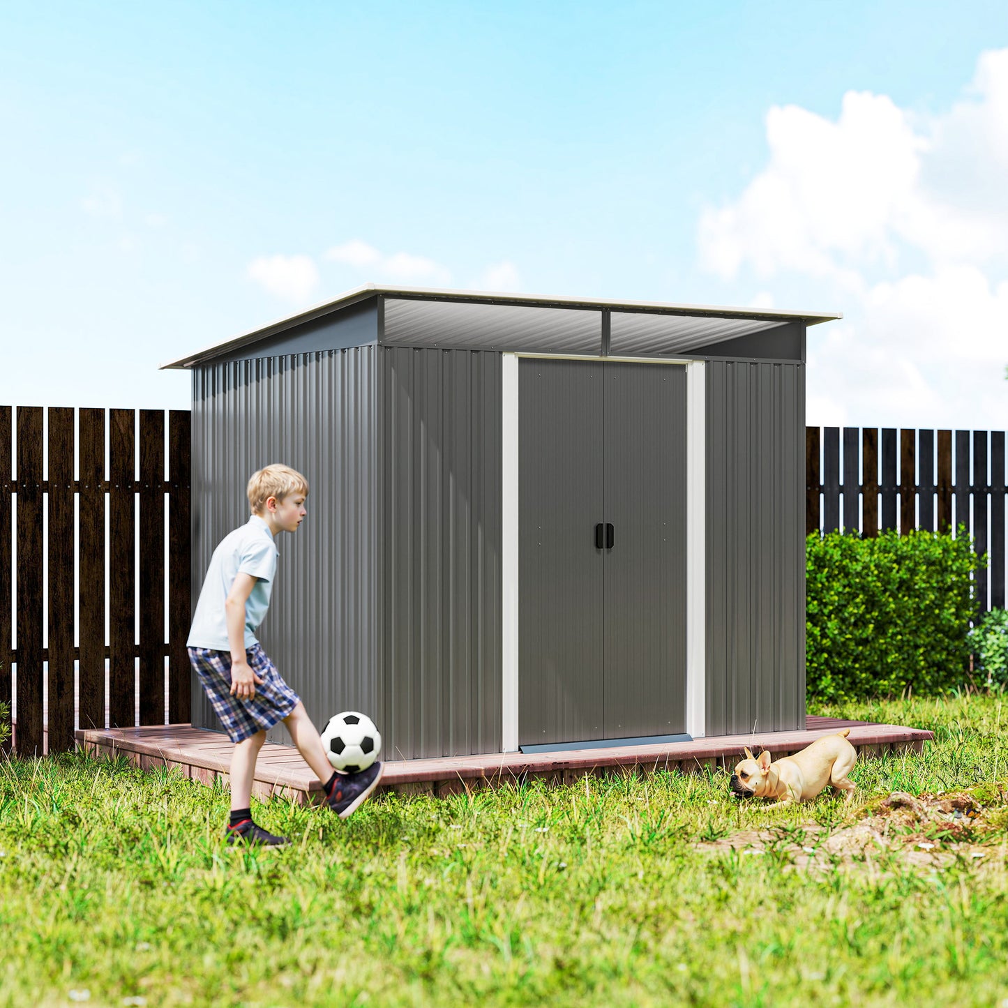 Outsunny Garden Metal Storage Shed House Hut Gardening Tool Storage w/ Tilted Roof and Ventilation 8.5 x 6ft, Grey