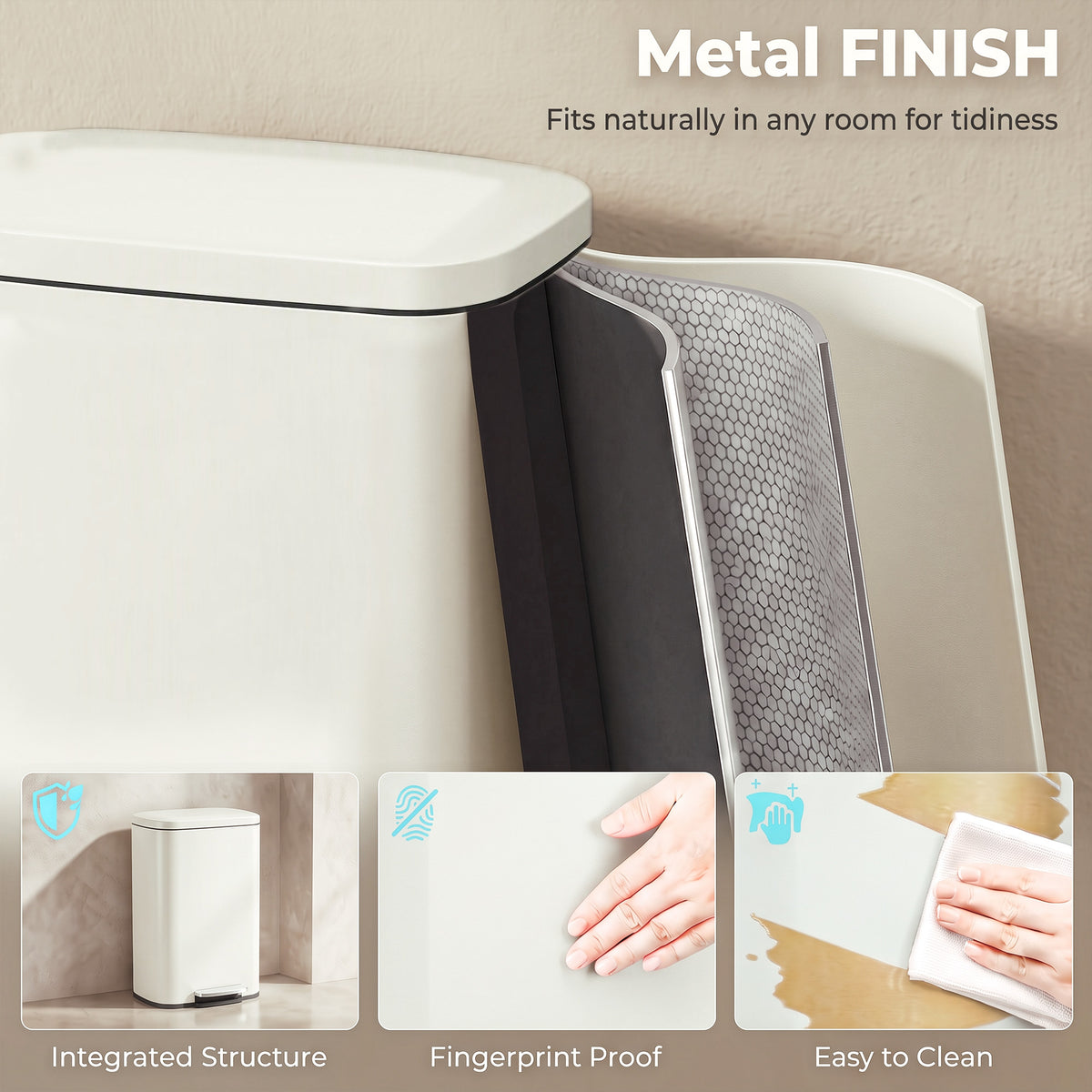 HOMCOM 50L Kitchen Pedal Bin, Rubbish Bin with Soft Close, Removable Inner Bucket, Fingerprint-Resistant DC03 Steel, Beige