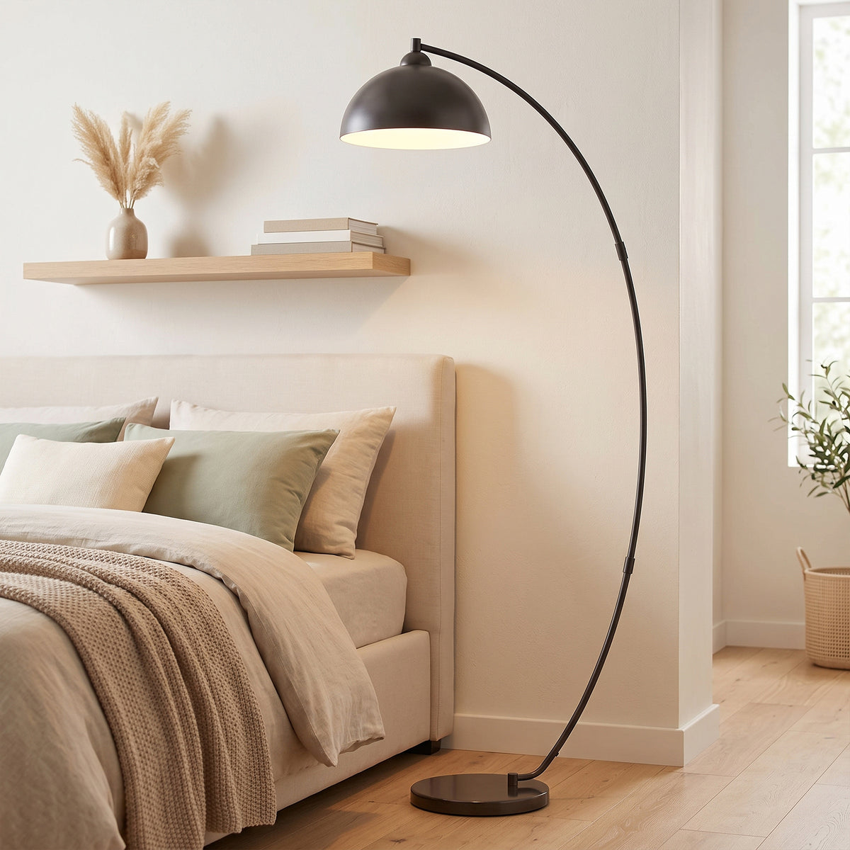 HOMCOM C-Shaped Floor Lamp, Modern Standing Lamp with Bowl-Shaped Reflective Shade, Foot Switch and Marble Base, Black