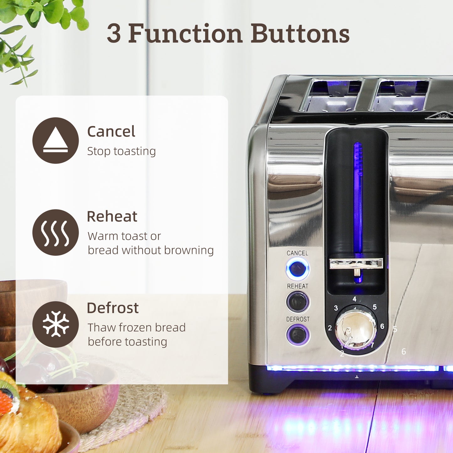 HOMCOM Kettle and Toaster Set, 1.7L 3000W Rapid Boil Jug Kettle with Strix Thermostat, Limescale Filter, 4 Slice Toaster with 7 Browning Controls, Crumb Tray, Silver Tone