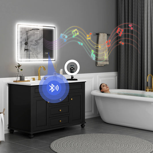 HOMCOM 60 x 80 cm Anti-Fog LED Bathroom Mirror, with Bluetooth - Silver Tone