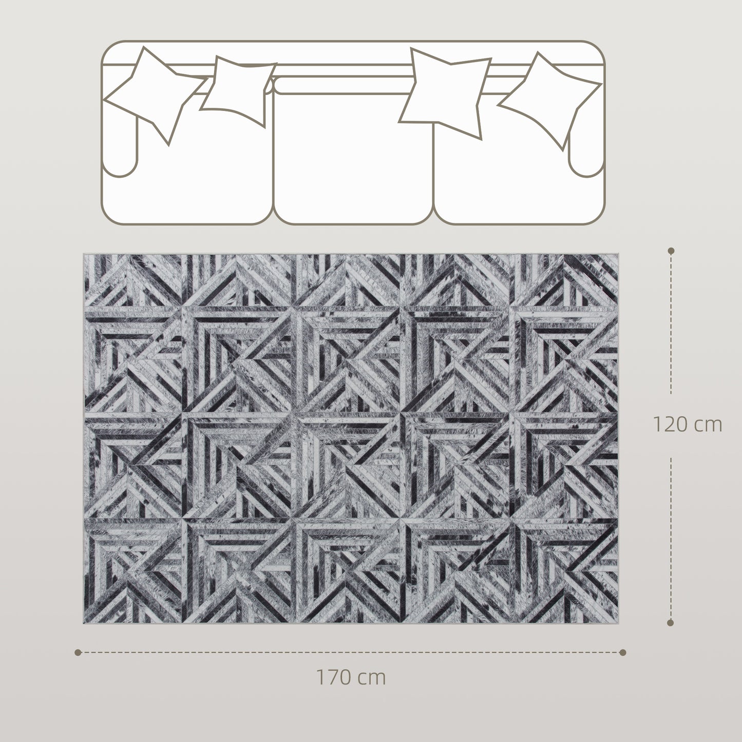 HOMCOM Modern Area Rug, Triangle Pattern Non-Slip Washable Rug, Chenille Floor Carpet for Living Room, Bedroom, Dining Room, Home Office, 170 x 120 cm, Black