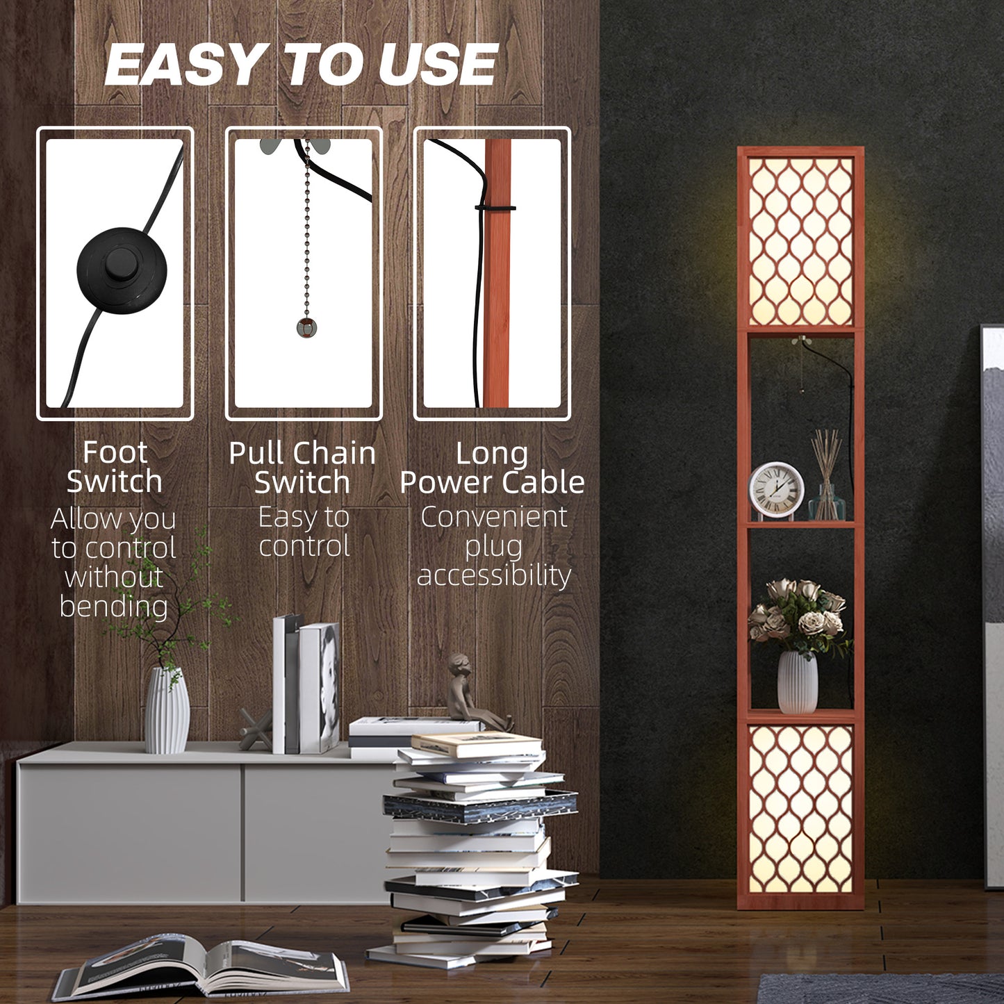 HOMCOM Duo Light Floor Shelves - Brown