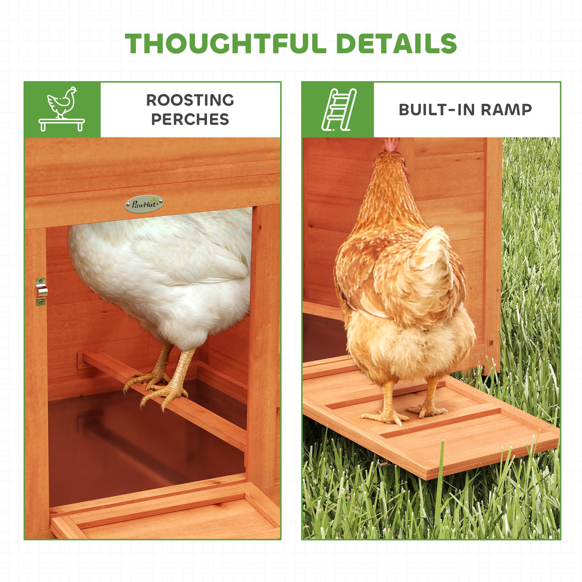 PawHut Chicken Coop, Wooden Hen House with Nesting Box, Pull-Out Tray, Waterproof Roof, Wooden Nature