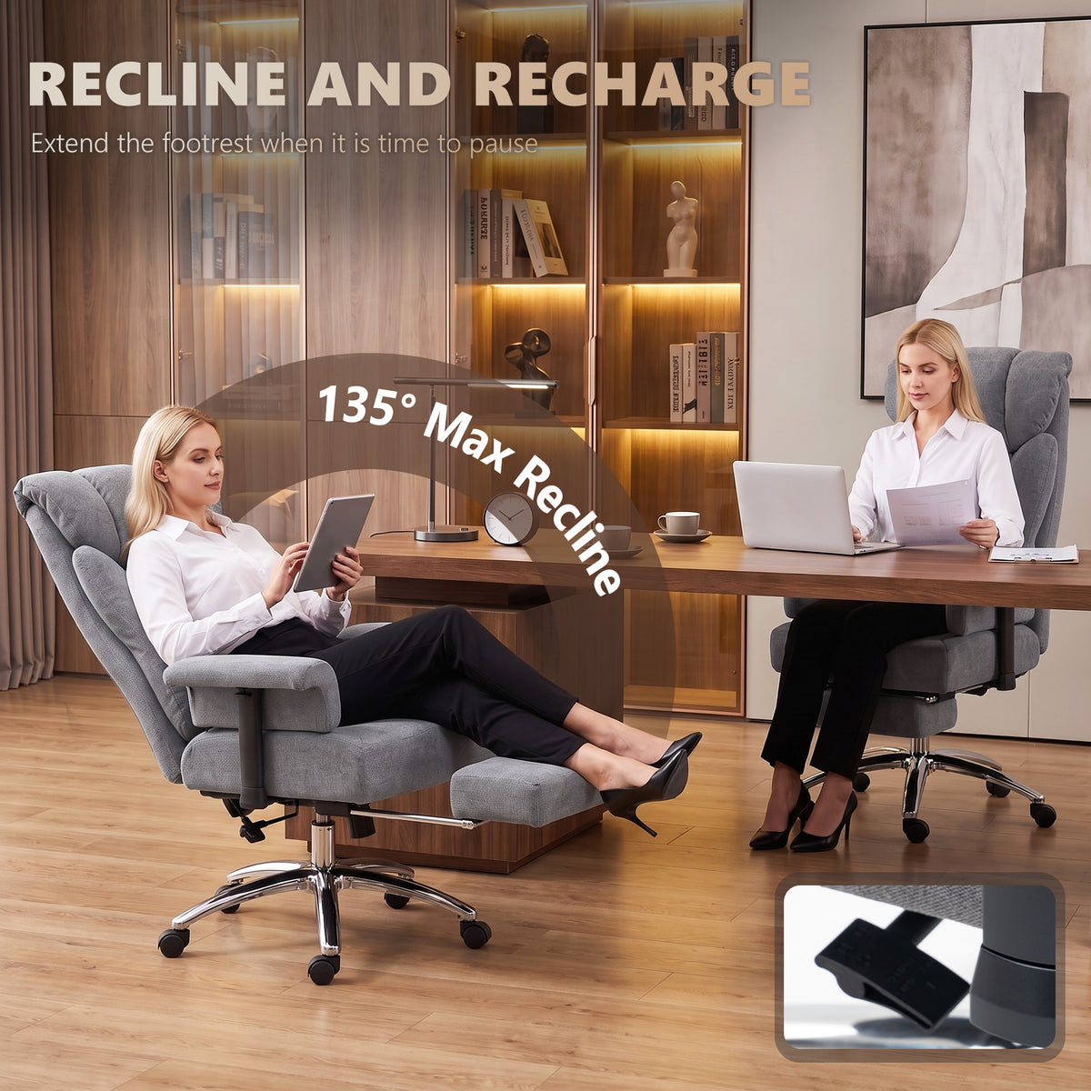 HOMCOM 250 kg Big and Tall Massage Office Chair with Heat, High Back, Height Adjustable Linen Executive Desk Chair, Dark Grey
