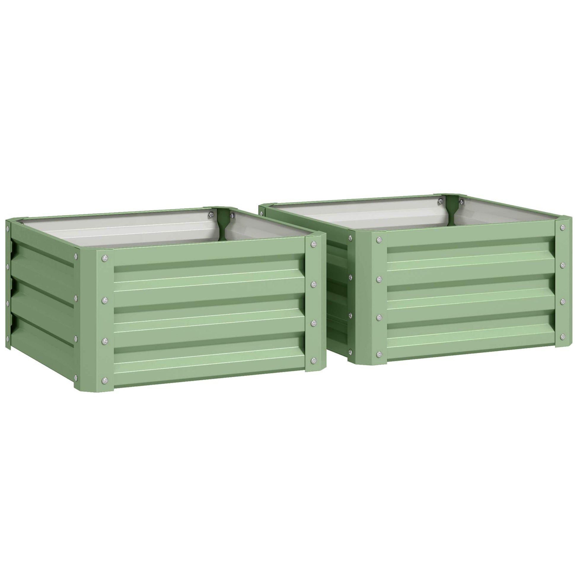 Outsunny Set of Two 60 x 60cm Steel Planter Boxes - Light Green Default Title