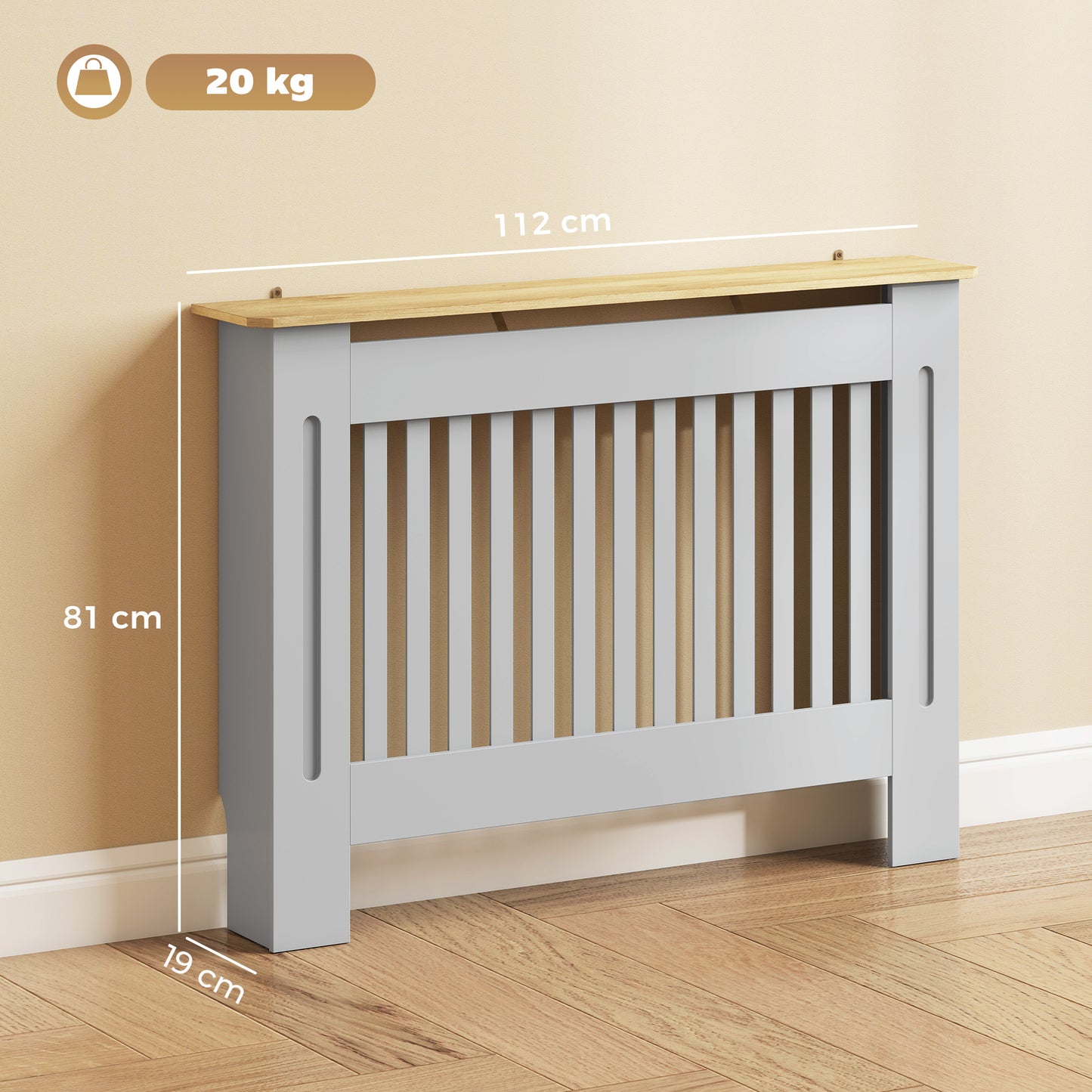 HOMCOM Slatted Radiator Cover, Painted Cabinet with Line Grill Design, 112L Ã— 19W Ã— 81H cm, Grey