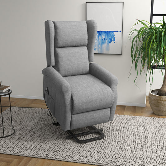 HOMCOM Power Lift Recliner Armchair, Electric Lift Chair for Elderly, Fabric Riser and Reclining Chair with Wingback, Remote Control, Side Pockets, Footrest, for Living Room, Grey