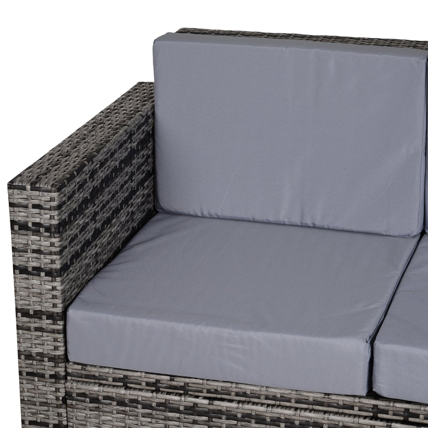 Outsunny Rattan Sofa, 2 Seater Garden Furniture with Soft Padded Cushion and Armrests, Wicker Garden Loveseat for Patio, Mixed Grey