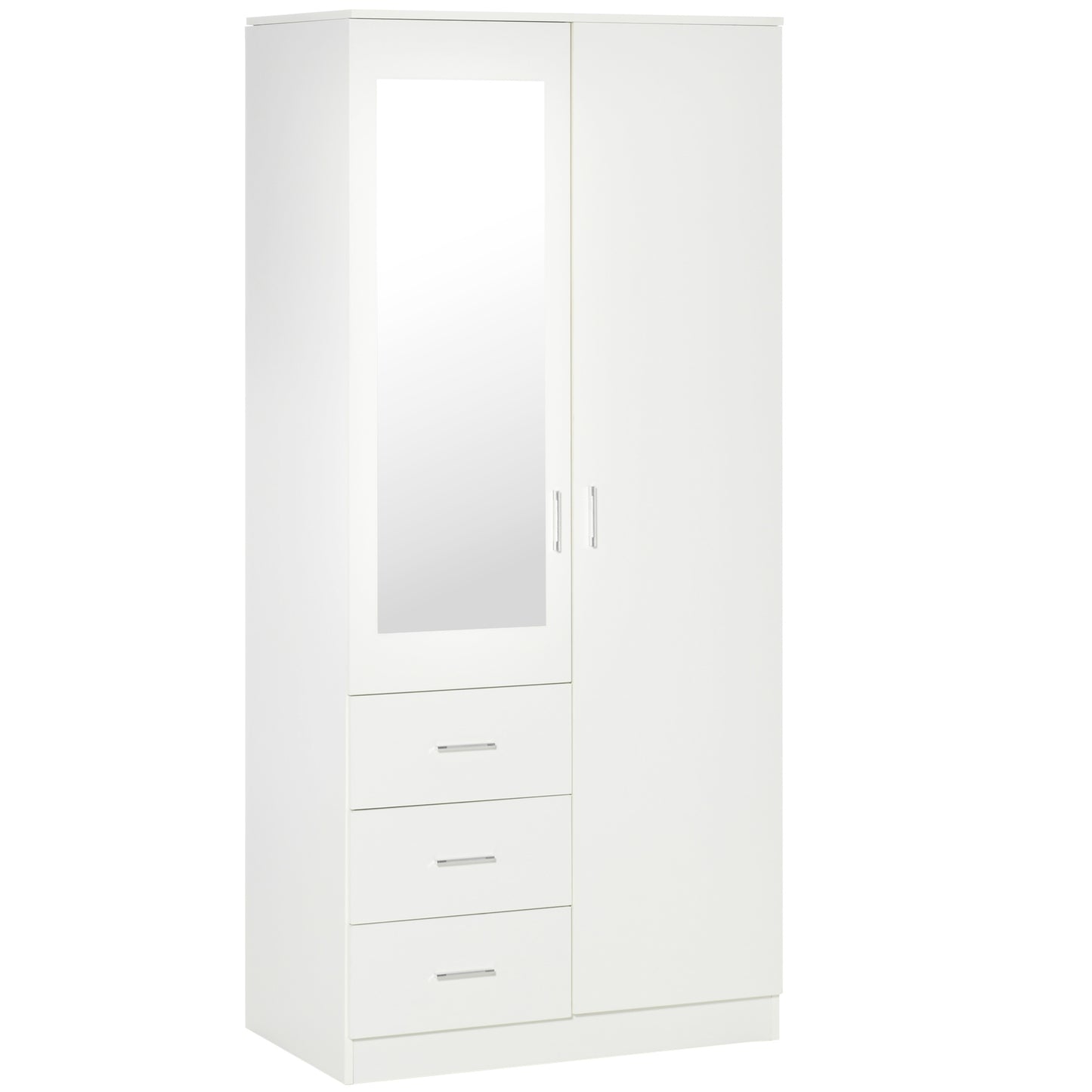 HOMCOM 2 Door 3 Drawer Mirrored Wardrobe with Hanging Rail, Modern Clothes Storage Cupboard with Mirror, Drawers and Adjustable Shelves for Bedroom, 80 x 50 x 180 cm, White Default Title