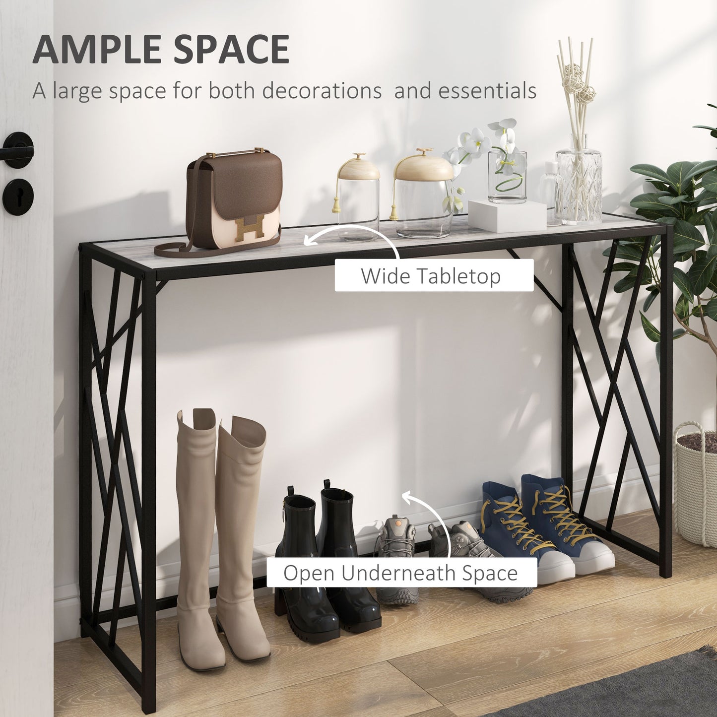 HOMCOM Console Table, Industrial Sofa Table with Metal Frame for Living Room, Hallway, 120Â cm, Grey