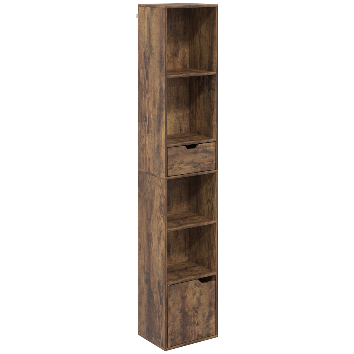 HOMCOM 6-Tier Bookcase, Tall Narrow Bookshelf with Drawer, Door, Adjustable Shelf for Living Room, Rustic Brown Default Title