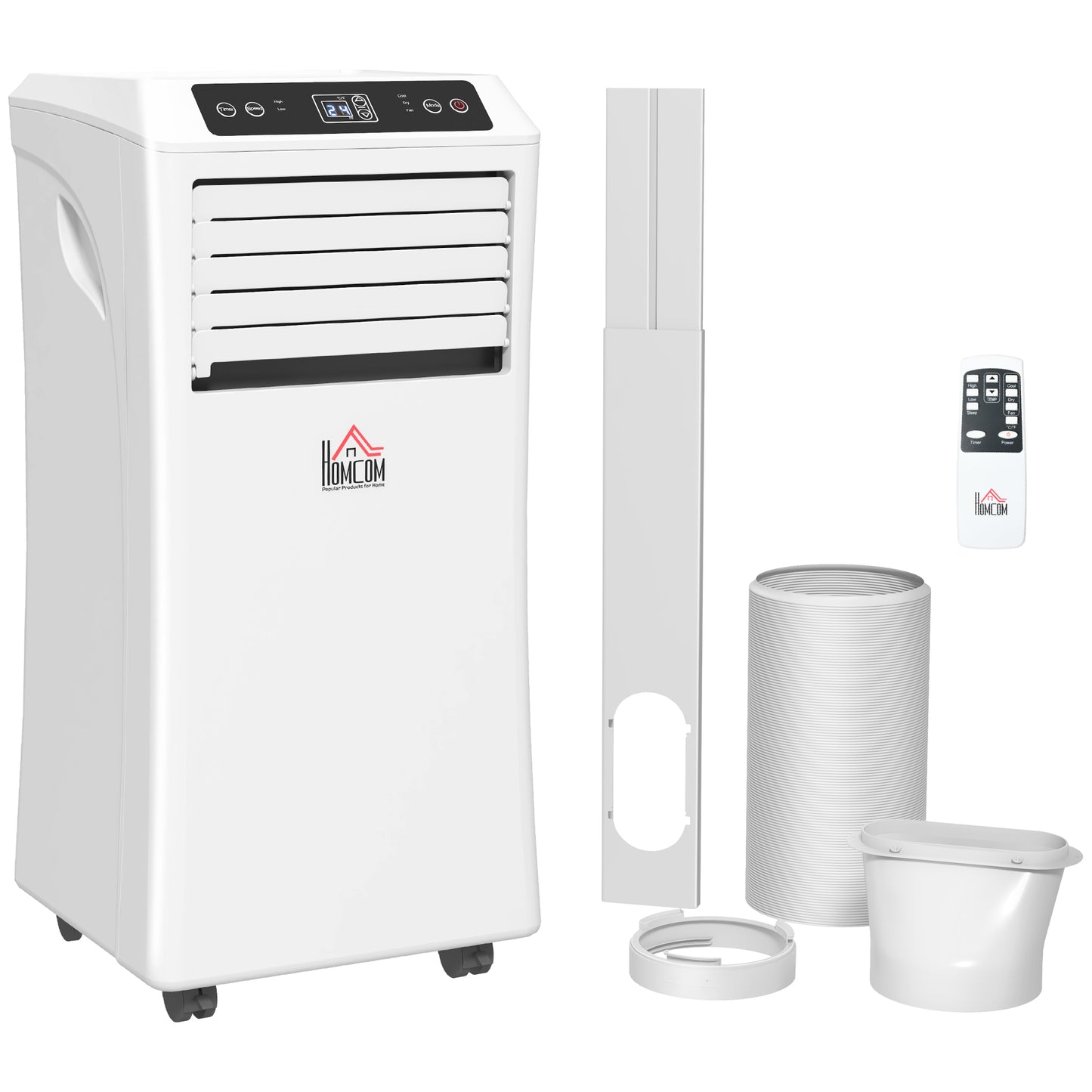 HOMCOM 9000 BTU Air Conditioning Unit, 3-in-1 Portable Air Conditioner, Dehumidifier, Cooling Fan with Remote Control, Digital Display, 2 Speeds, 24H Timer, Window Venting Kit, 28mÂ²