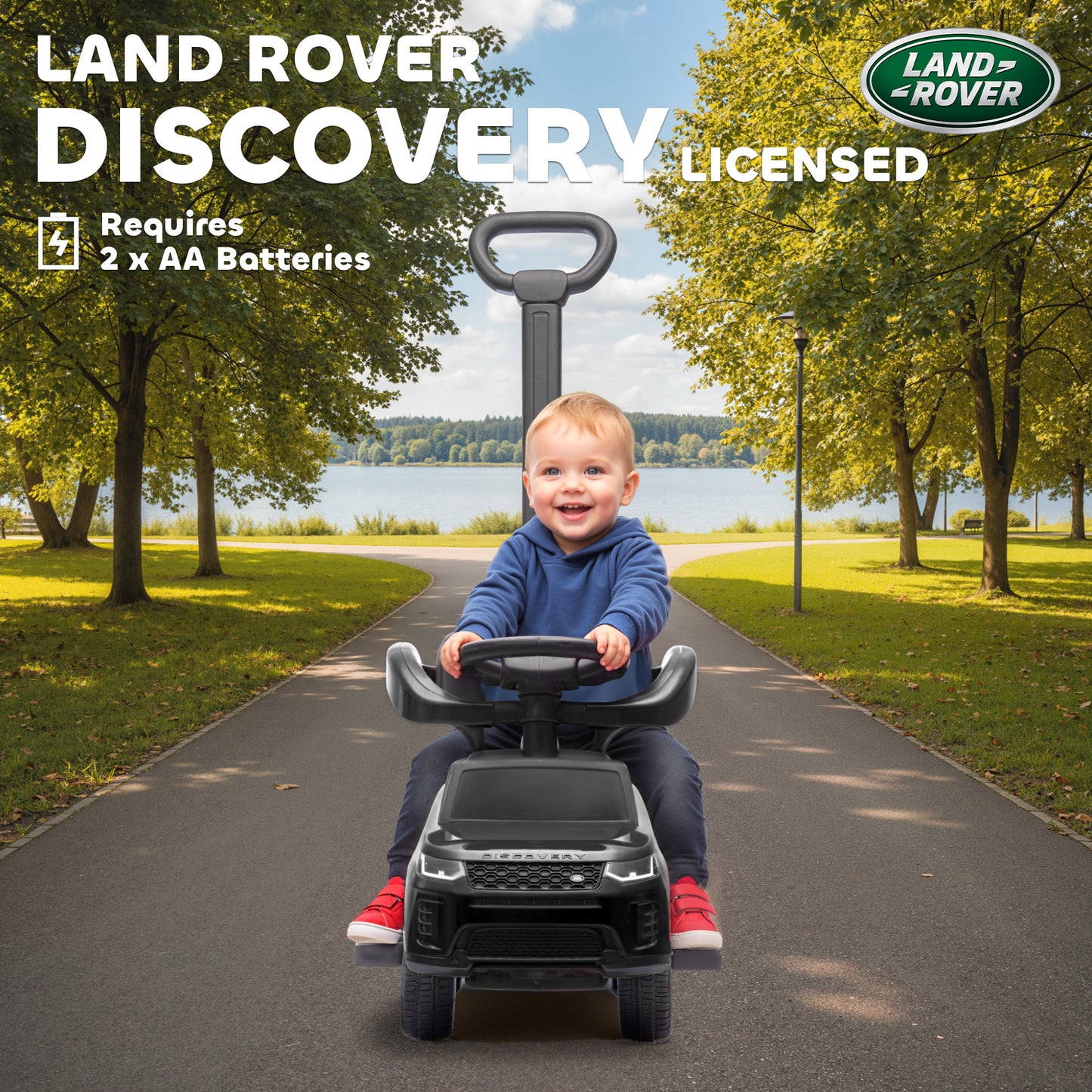 AIYAPLAY LAND ROVER DISCOVERY Licensed Baby Push Car, 2-in-1 Ride on Car with Push Handle and Safety Guardrail, Black