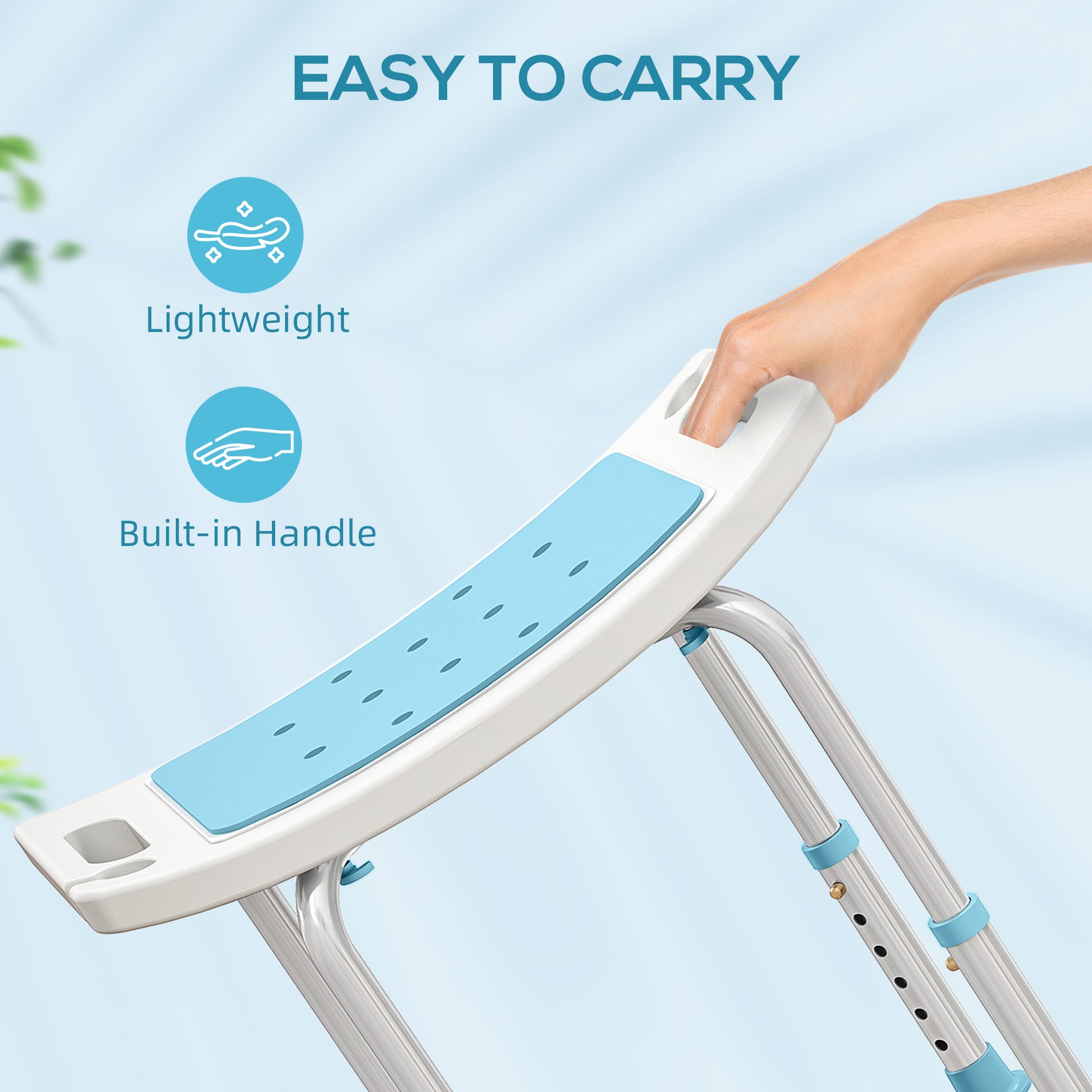 HOMCOM Shower Chair, Adjustable Height Shower Stool with Aluminium Frame and Non-Slip Feet, Bathtub Stool Seat with Padded Seat for Elderly Disabled Handicap, Turquoise