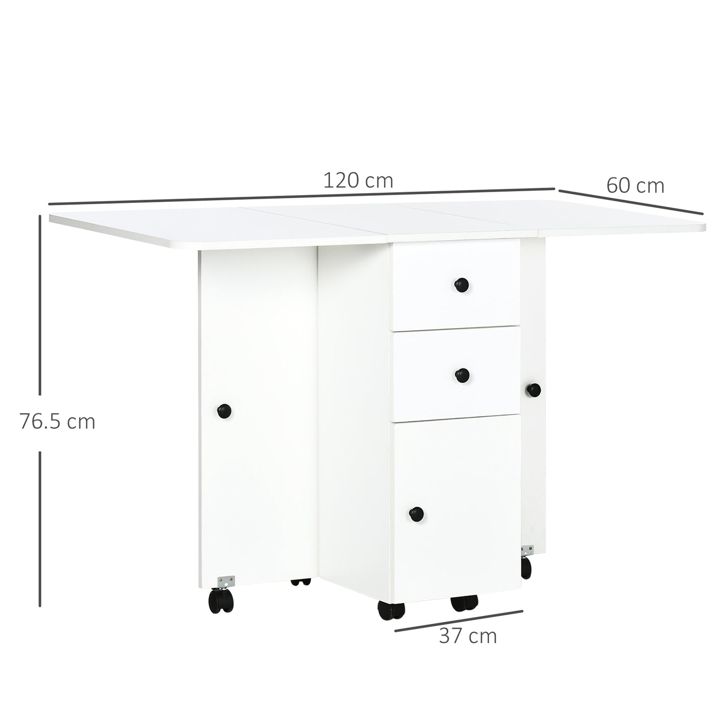 HOMCOM Multi-Storage Six-Person Drop Leaf Dining Table -  White