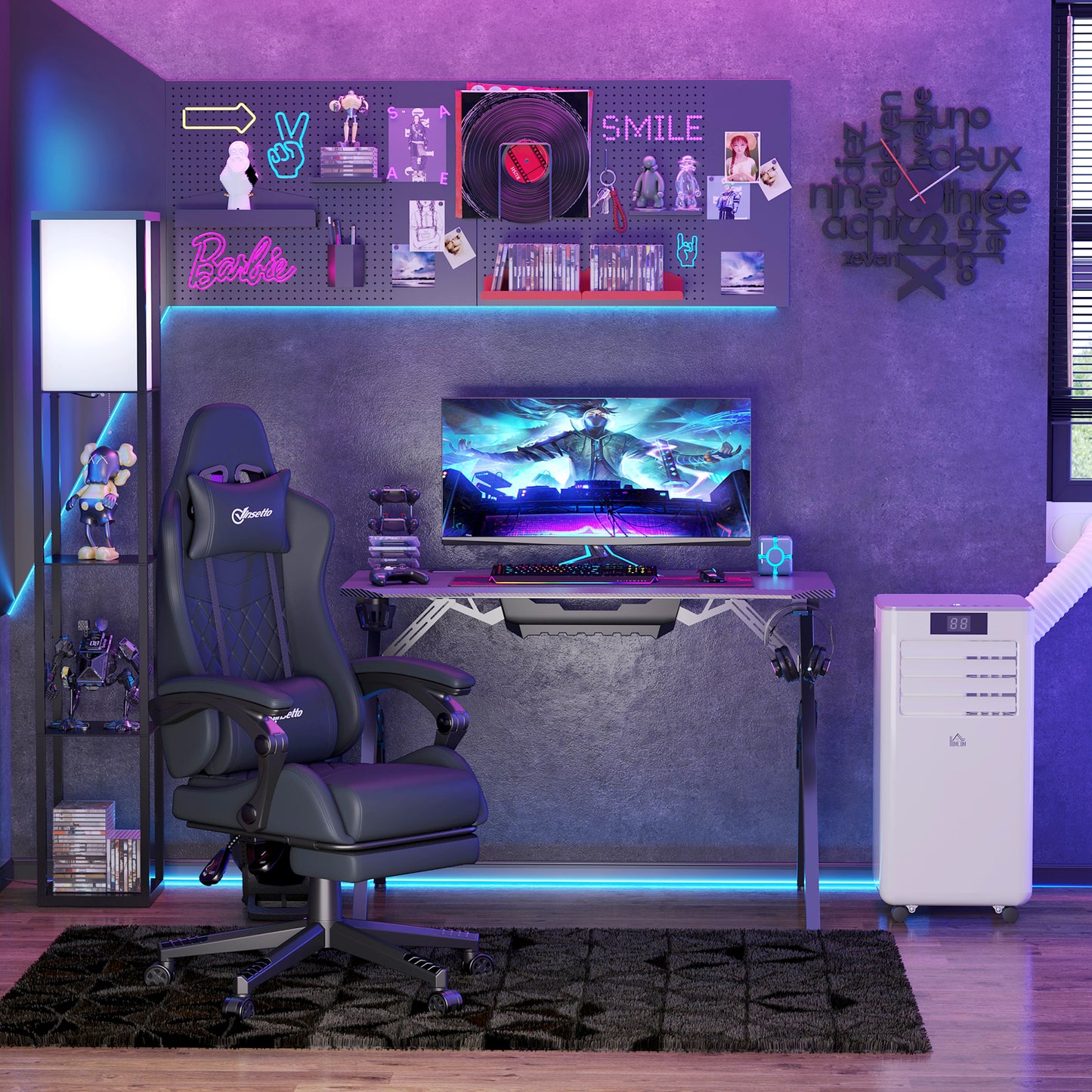 Vinsetto Computer Gaming Chair with Footrest, Video Gaming Chair for Adults with 130Â° Reclining Back, Desk Chair with Lumbar Support and Adjustable Height, Black