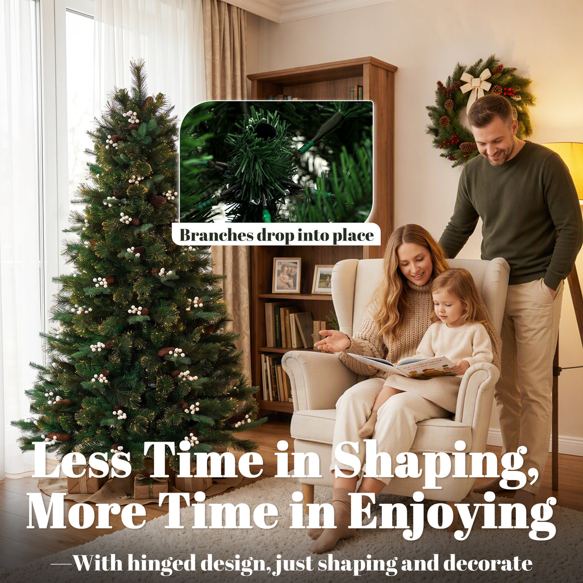 HOMCOM 6ft Artificial Christmas Tree, Fir Hinged Xmas Tree with 716 Branch Tips, Foldable Metal Stand, Easy Assembly, Green