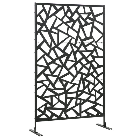 Outsunny Freestanding Garden Partition Screen Metal Decorative with Expansion Screws, Black