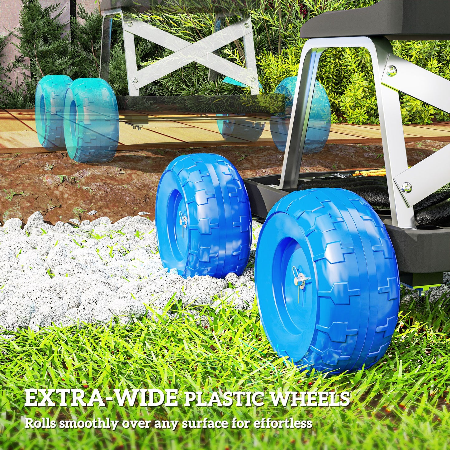 Outsunny Garden Storage Cart, with Top Seat - Blue