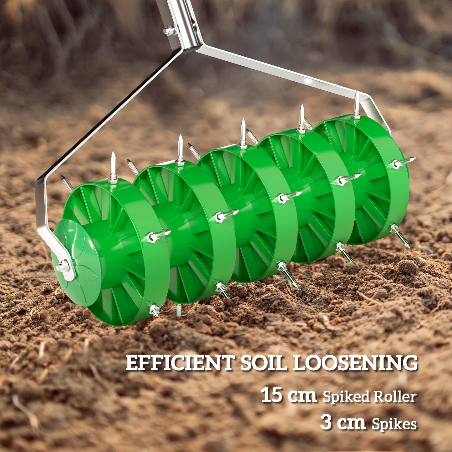 Outsunny Rolling Lawn Aerator, Manual Grass Spike Roller, Heavy Duty Garden Aerator with 3 Piece Detachable Handle and T-bar Grip, Outdoor Garden Lawn Tool, Dark Green