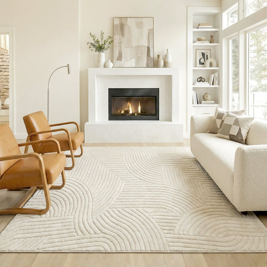 HOMCOM Modern Geometric Rug, Thick & Plush, Non-Slip, 200 x 140 cm â€“ Cream, Living Room/Bedroom/Office
