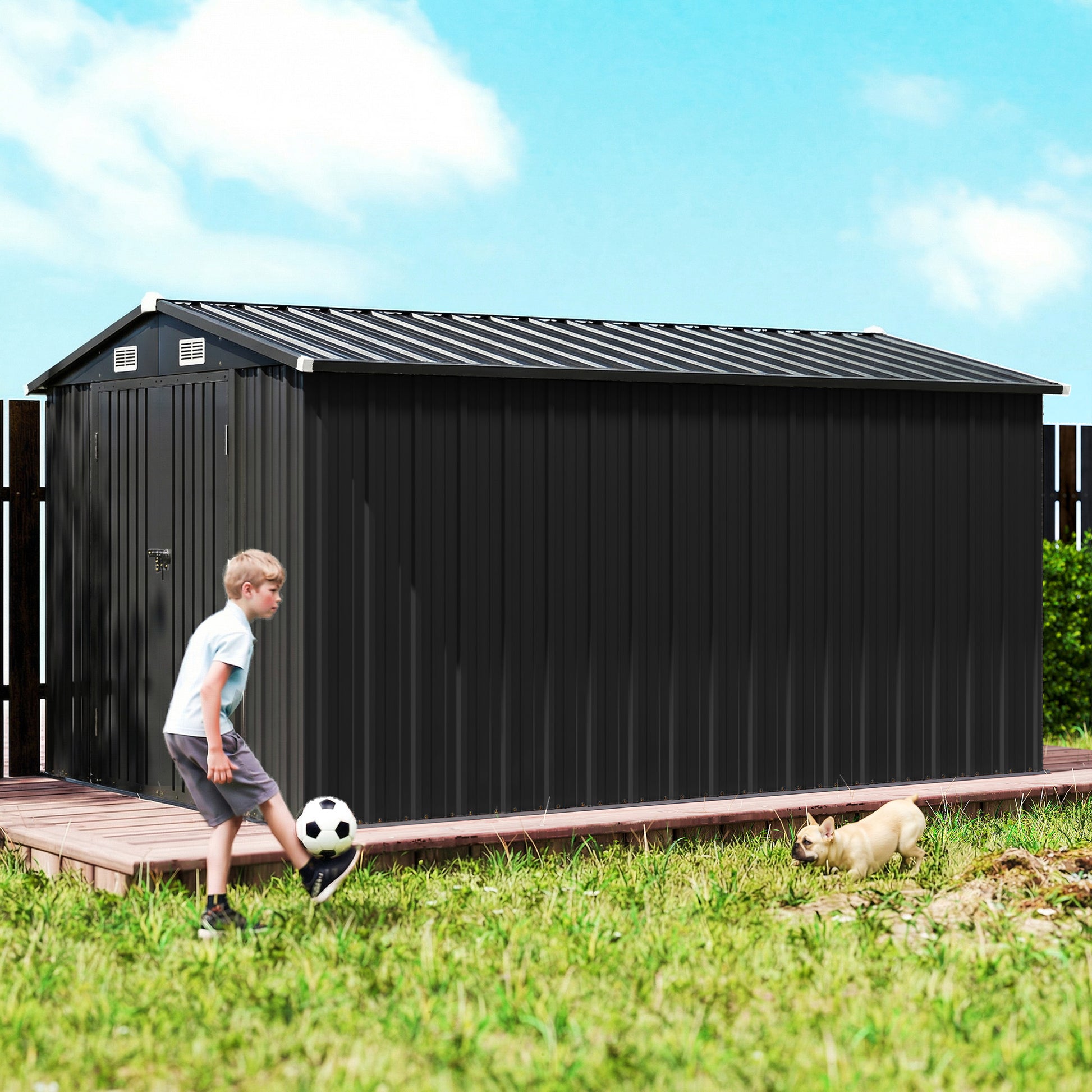 Outsunny 12 x 8 ft Garden Shed, Outdoor Storage Shed with 4 Vents and Lockable Double Doors, Dark Grey