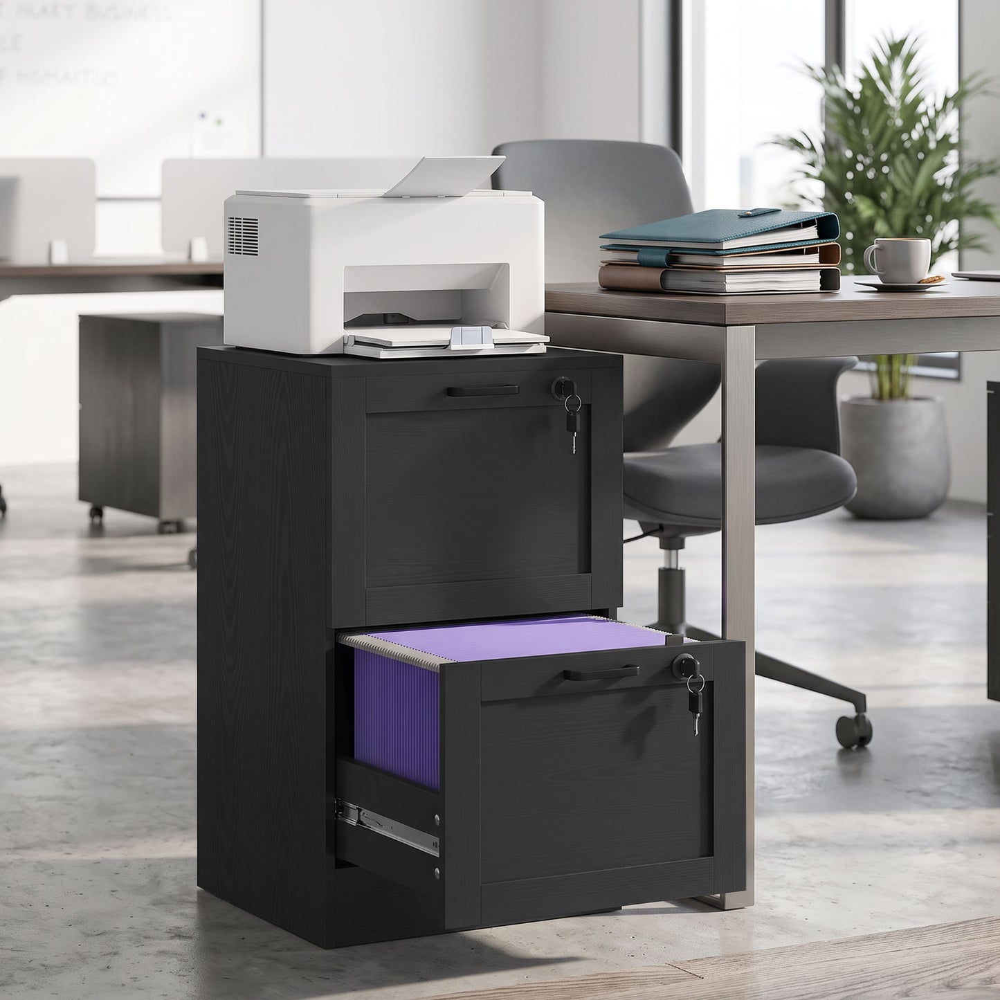 HOMCOM 2-Drawer Filing Cabinet with Lock - Black