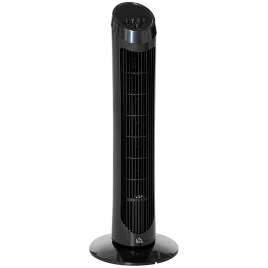 HOMCOM Tower Fan for Bedroom, 30 inch, 6 m/s Powerful Velocity, Standing Floor Fan with 70Â° Oscillating and 3 Speeds for Home Office Indoor, Black