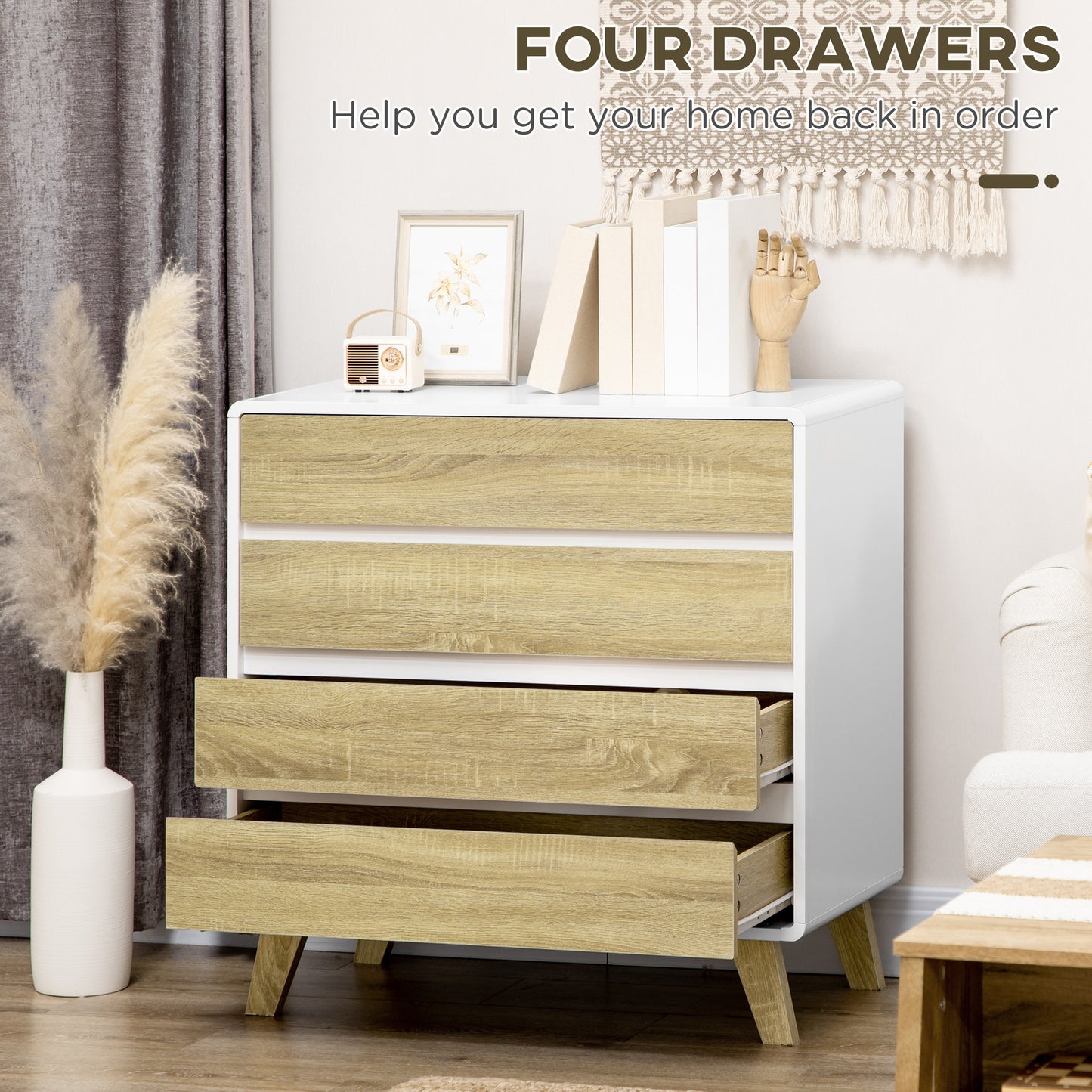 HOMCOM Chest of Four Drawers - Wood-Effect/White