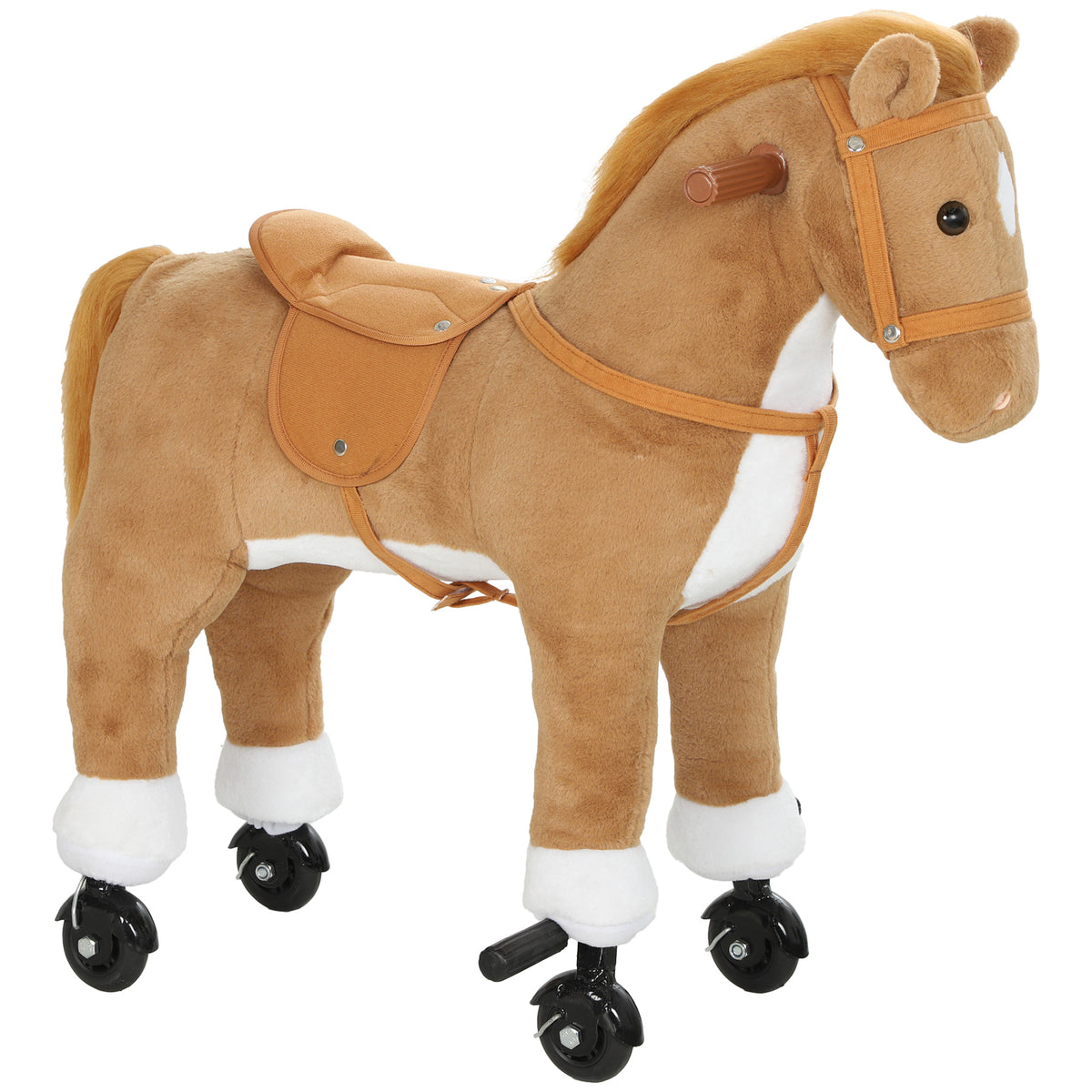 AIYAPLAY Rocking Horse, Plush Ride On Horse with Hoof Sounds, Music, Rolling Wheels and Pedal for 3-7 Years, Up to 50kg, Brown Default Title