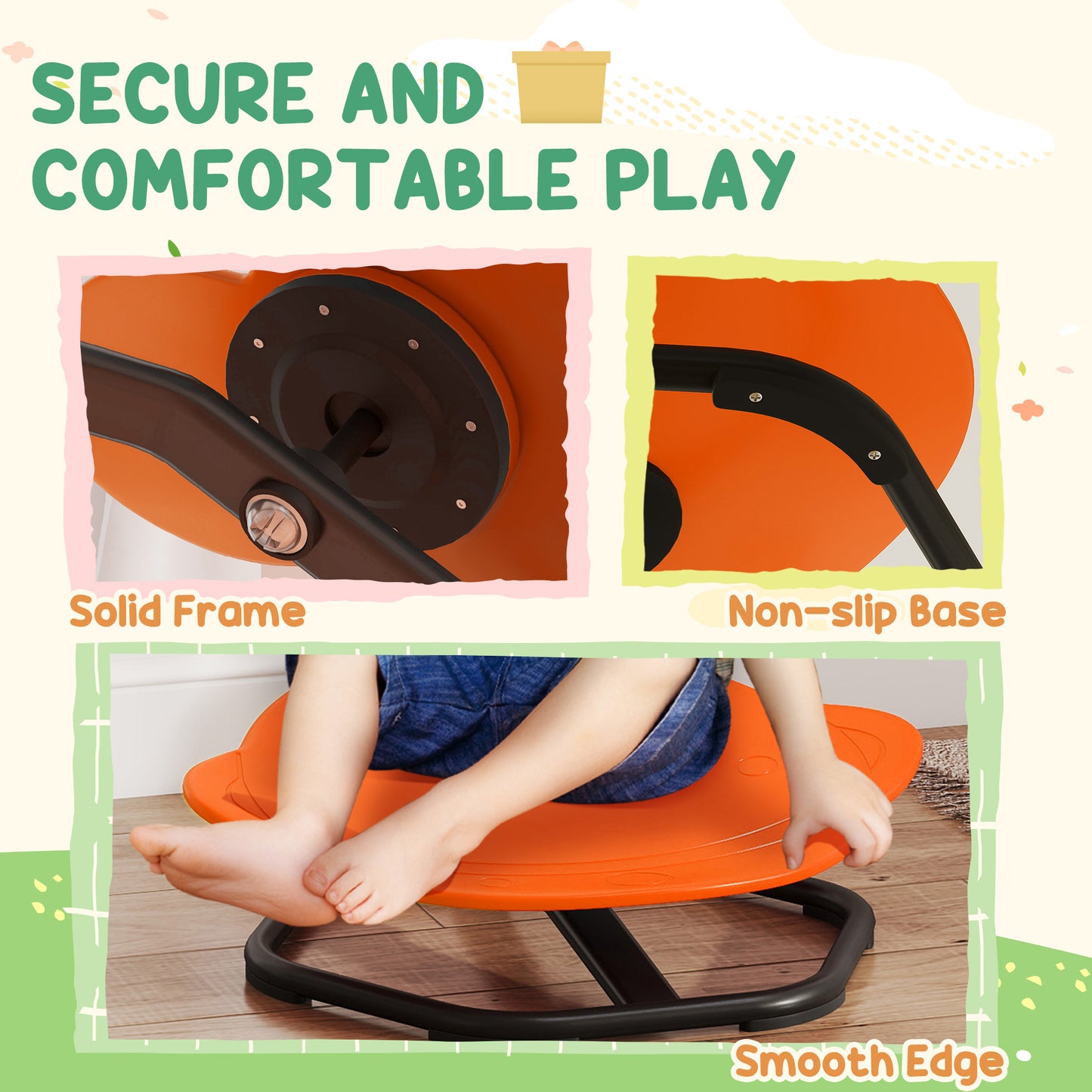 AIYAPLAY Planet-Shaped-kids Swivel Chair, Sensory Spinning Chair for Balance, Coordination Training, Orange