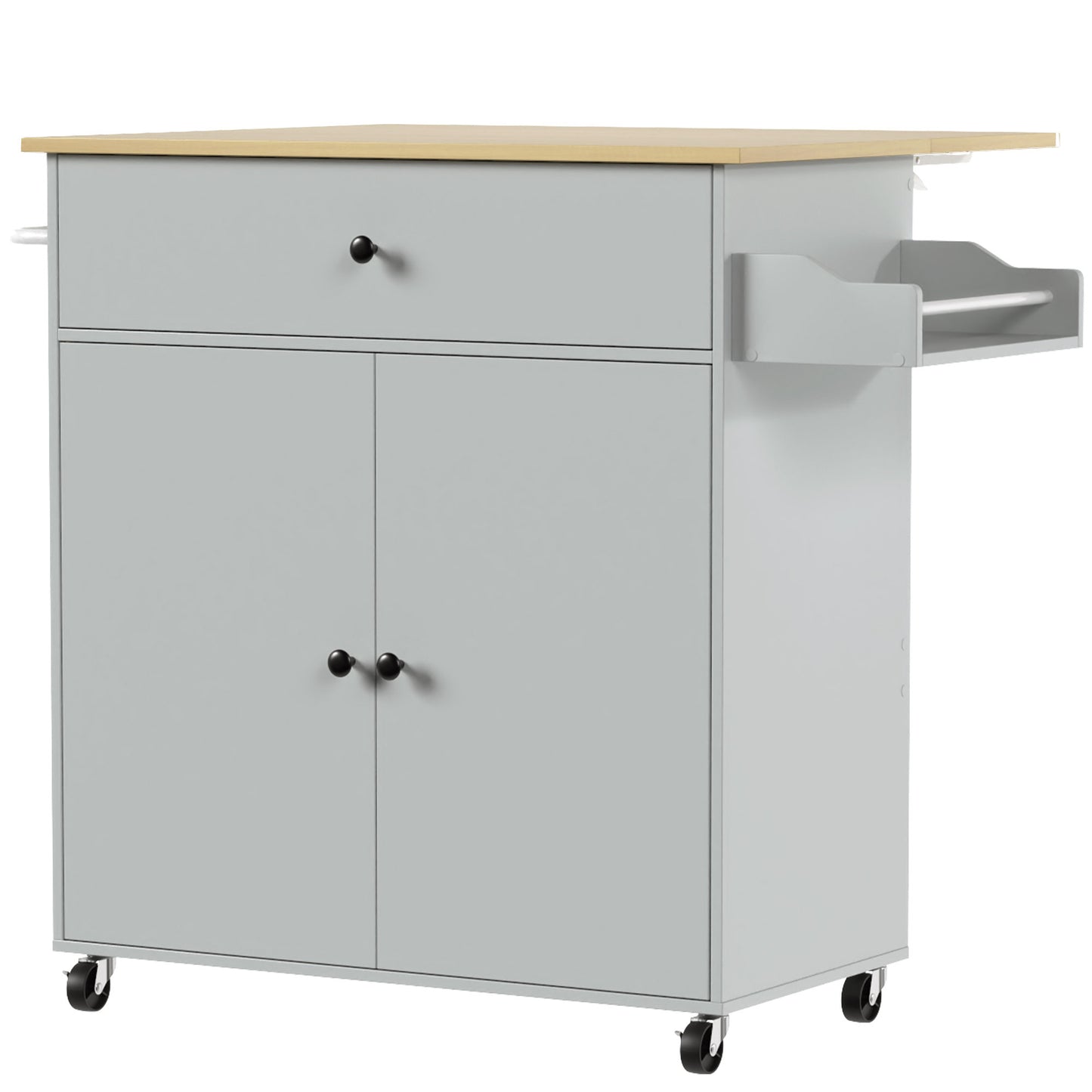 HOMCOM Kitchen Island with Drop Leaf, Rolling Kitchen Storage Trolley on Wheels with Drawer, Spice Rack and Towel Rack, Grey